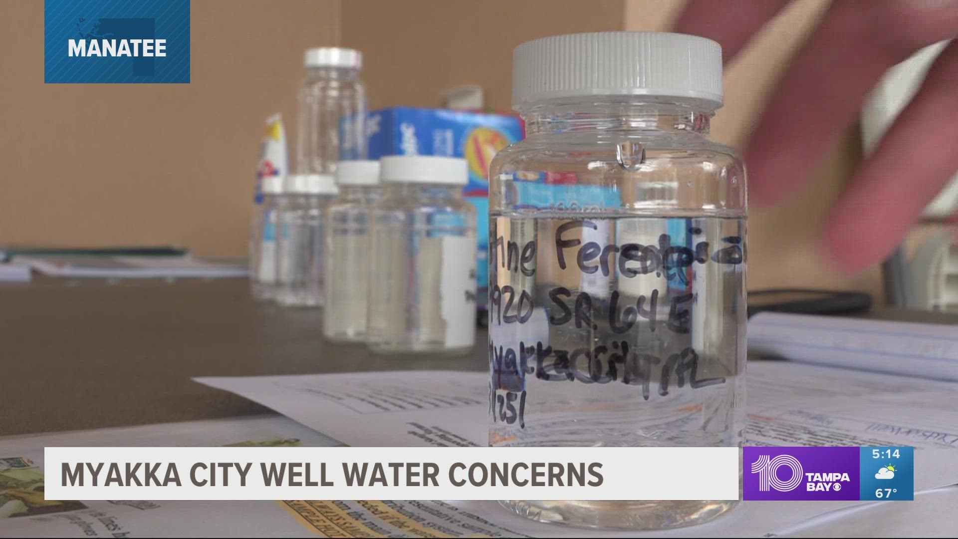 Manatee County is providing cases of bottled water and jugs of chlorine after about half of the sampled wells tested for bacteria contamination.
