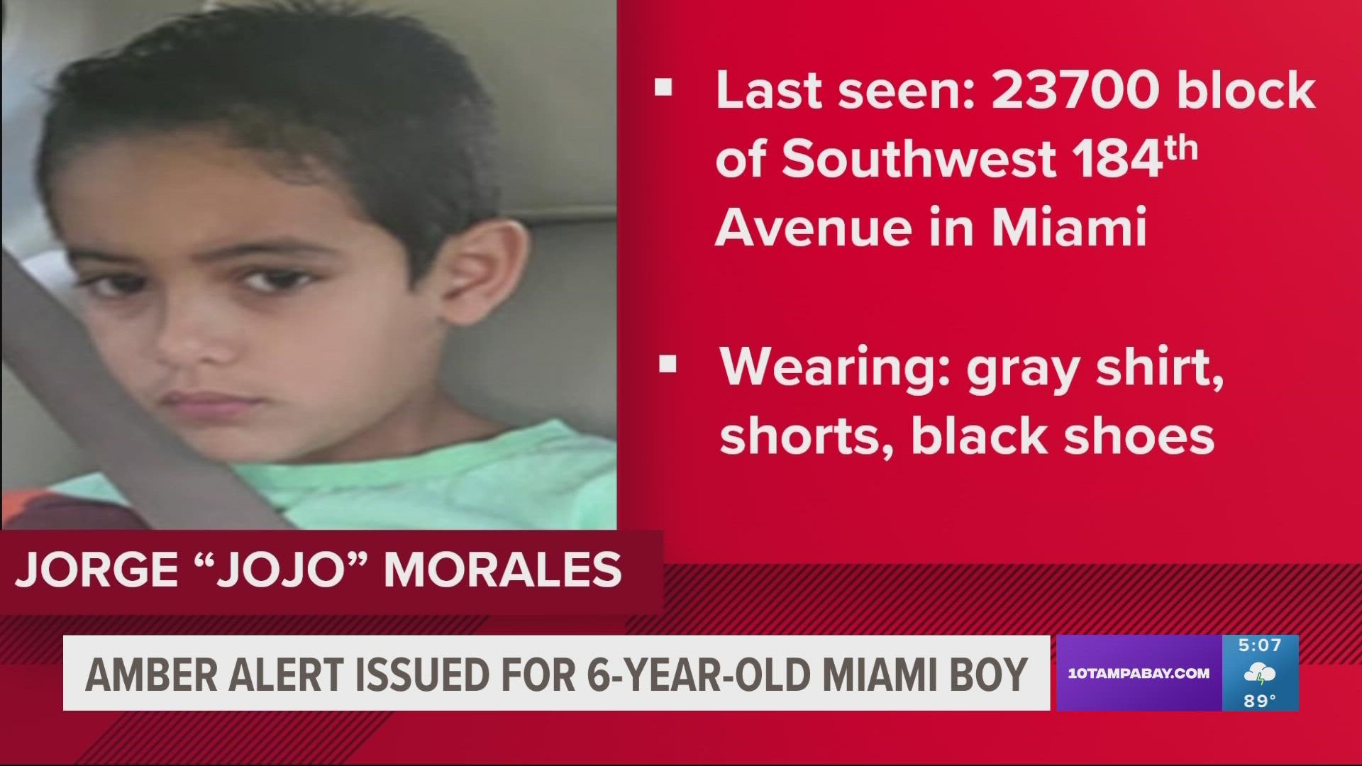 The FDLE issued a missing child alert for the South Florida boy earlier this week. The 6-year-old could be in the company of a 45-year-old man named Jorge Morales.