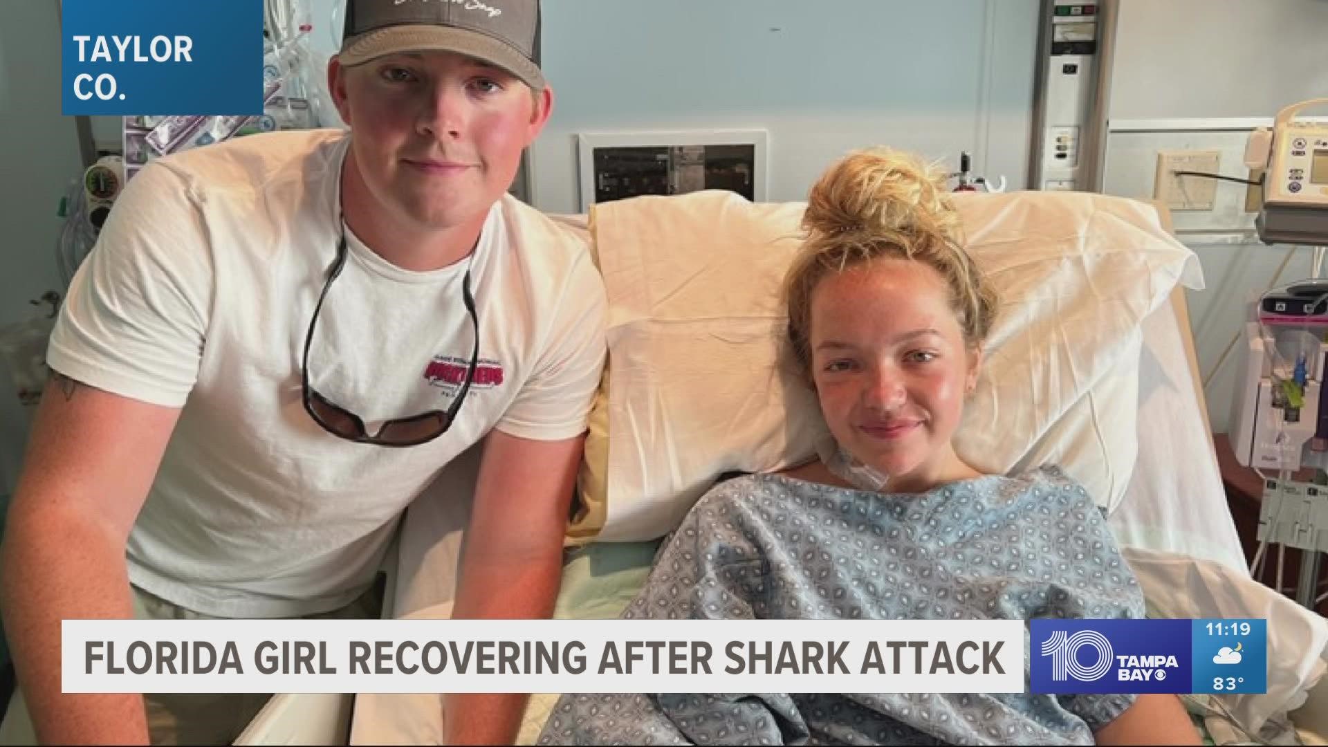 The teen's brother fought off the shark and pulled his sister into a nearby boat, according to the family.
