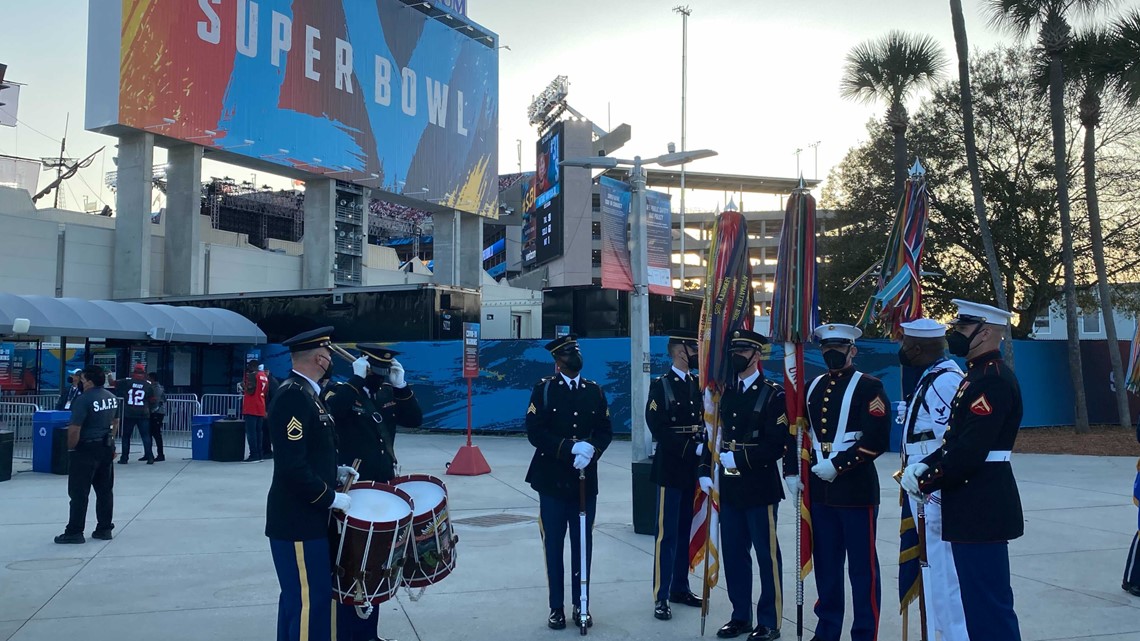 Joint Armed Forces Color Guard presents Colors at Super Bowl LVII