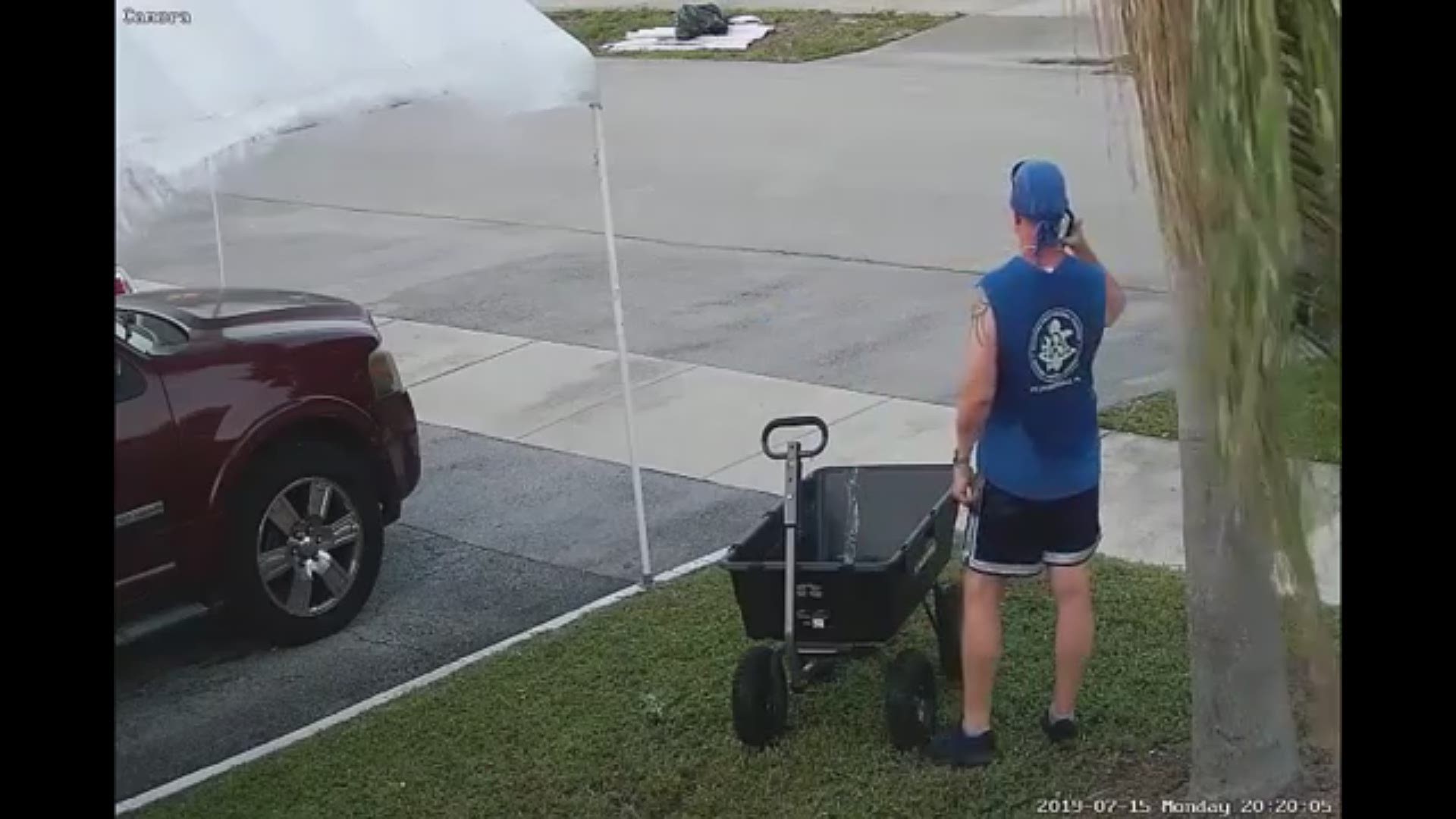 The Broward County Sheriff's Office says a jogger and another man in Oakland Park argued over who could keep a heavy-duty cart found in a trash pile, and their argument caused the second man to begin swinging a sword. Now, that second man is wanted by the cops.