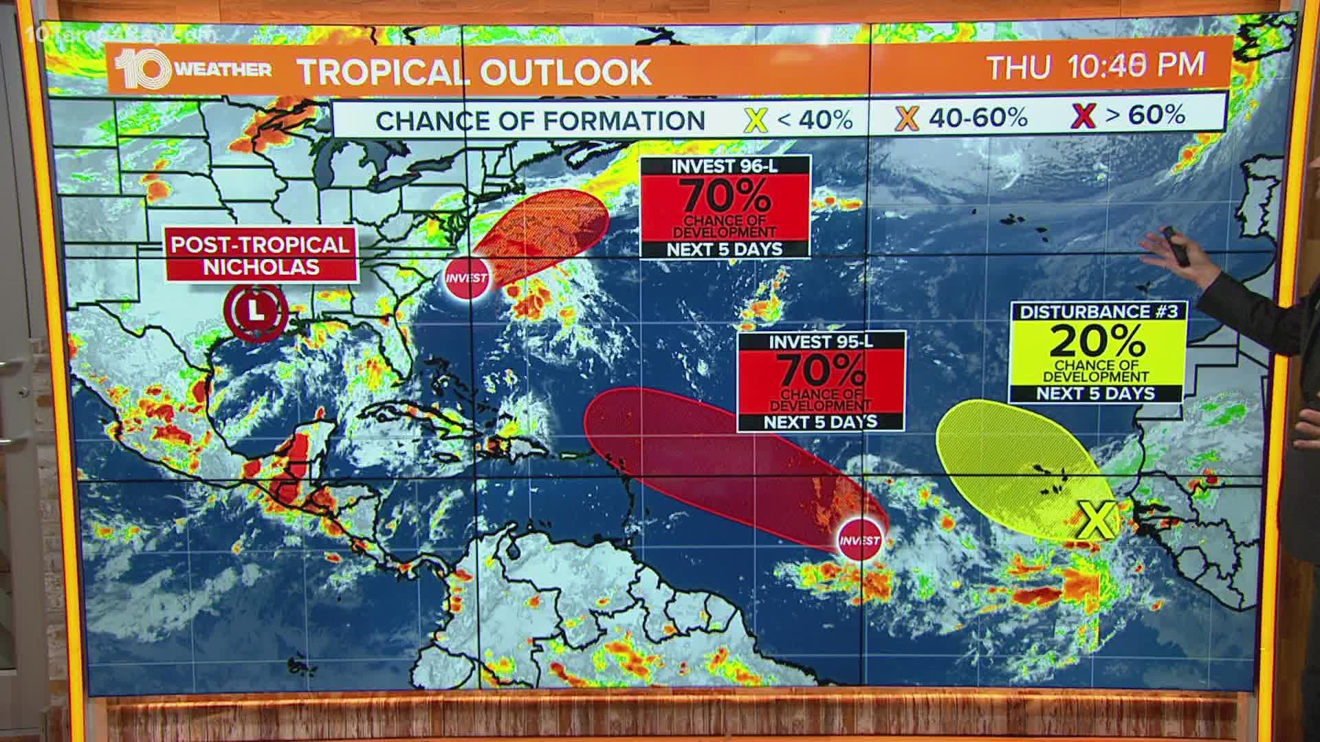 Two systems have the potential to develop into depressions or storms in the next five days.