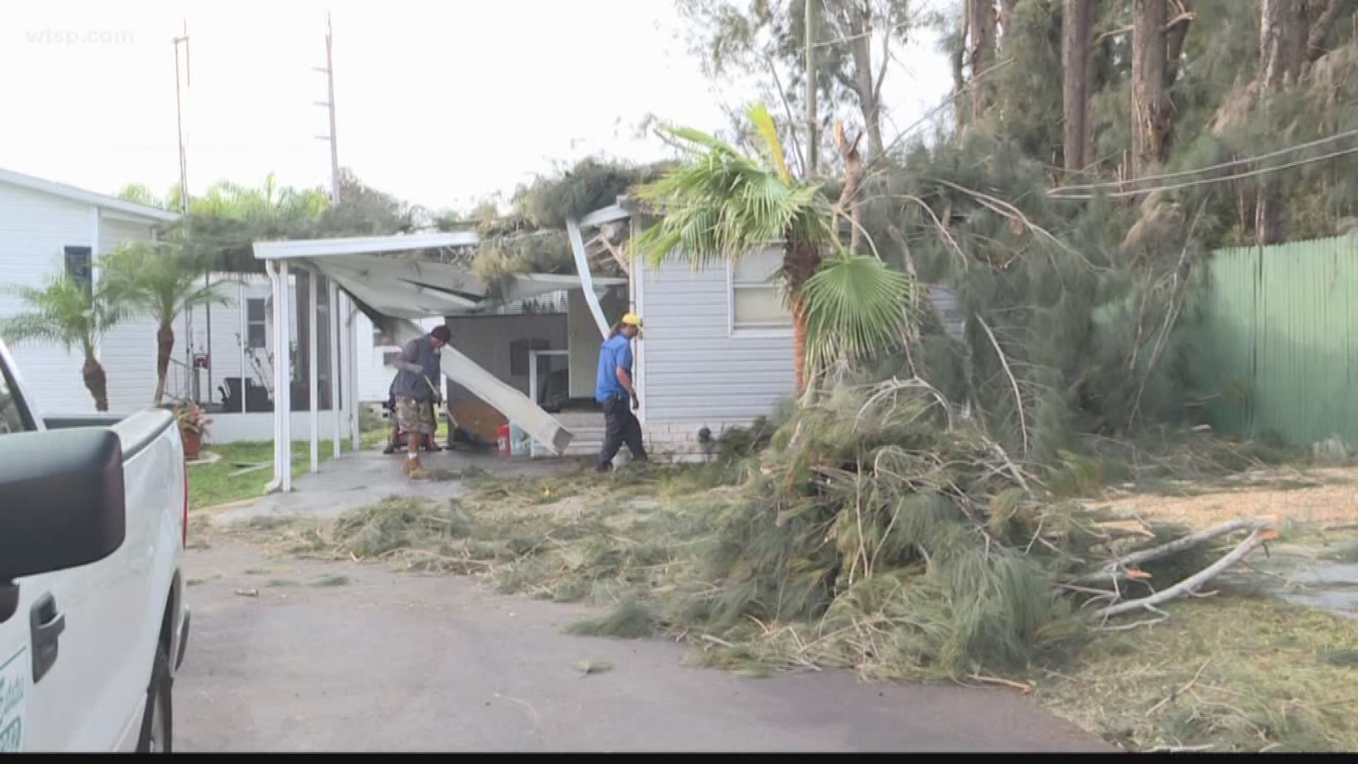 The National Weather Service says winds reached 85 mph.