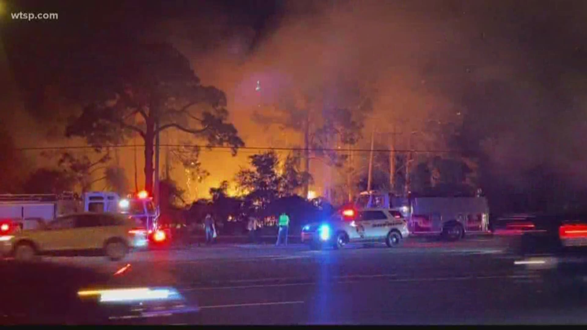 The fire had northbound US 19 at Windsor Road down to one lane Friday night. The fire is about a half an acre big, according to Pasco Fire Rescue.