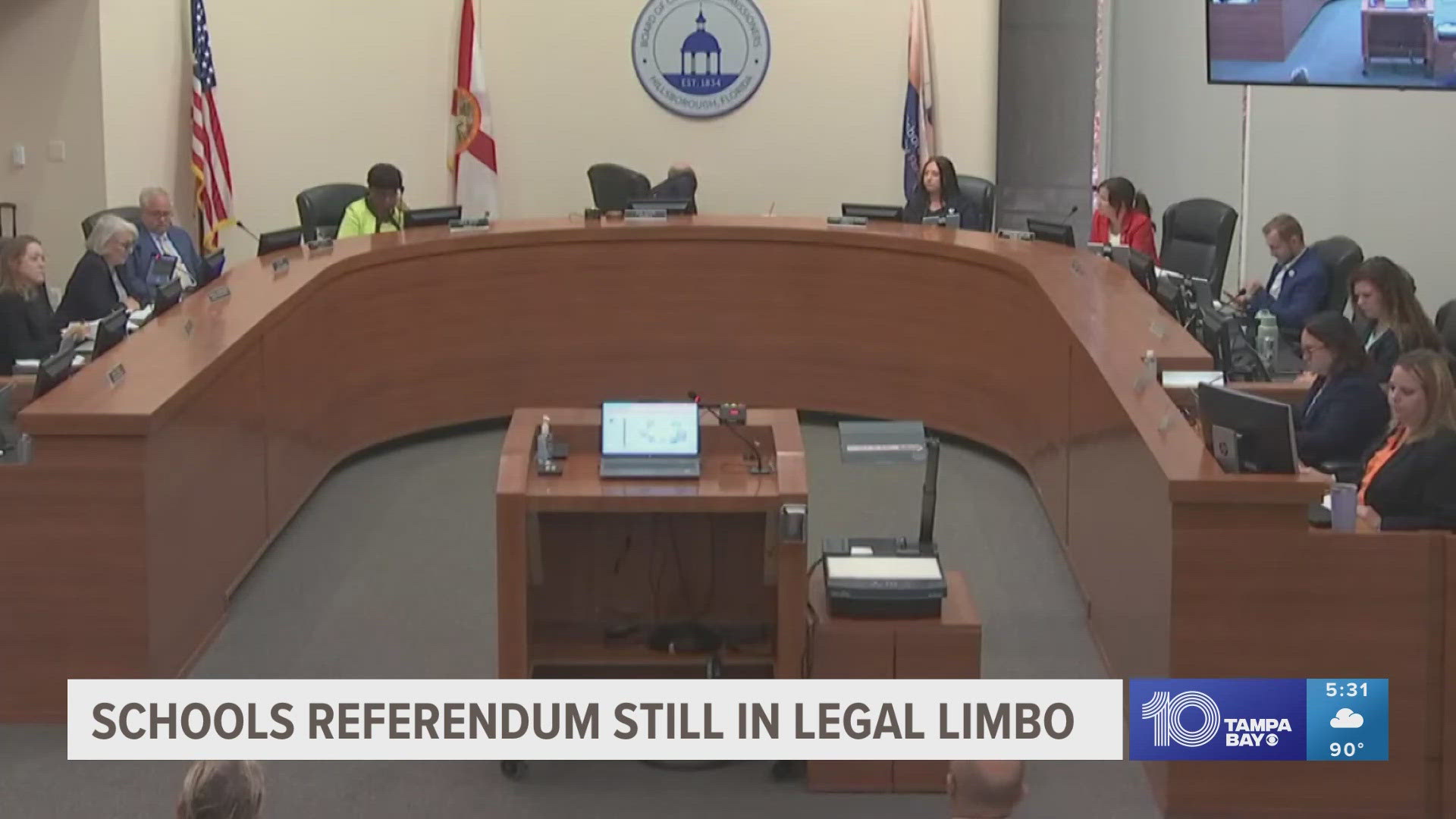 In July, commissioners voted 4-3 along partisan lines to delay that referendum increasing teacher and staff pay until 2026.