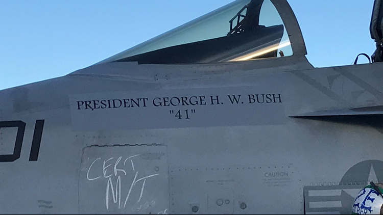 Navy performs 21-aircraft missing man flyover to honor President Bush