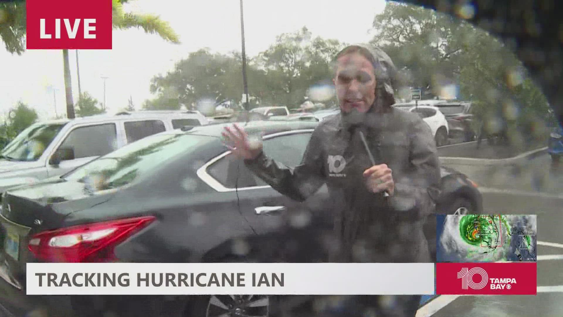 Wind gusts in Sarasota from Hurricane Ian are causing conditions to deteriorate by the minute. Residents are asked to "hunker in place."