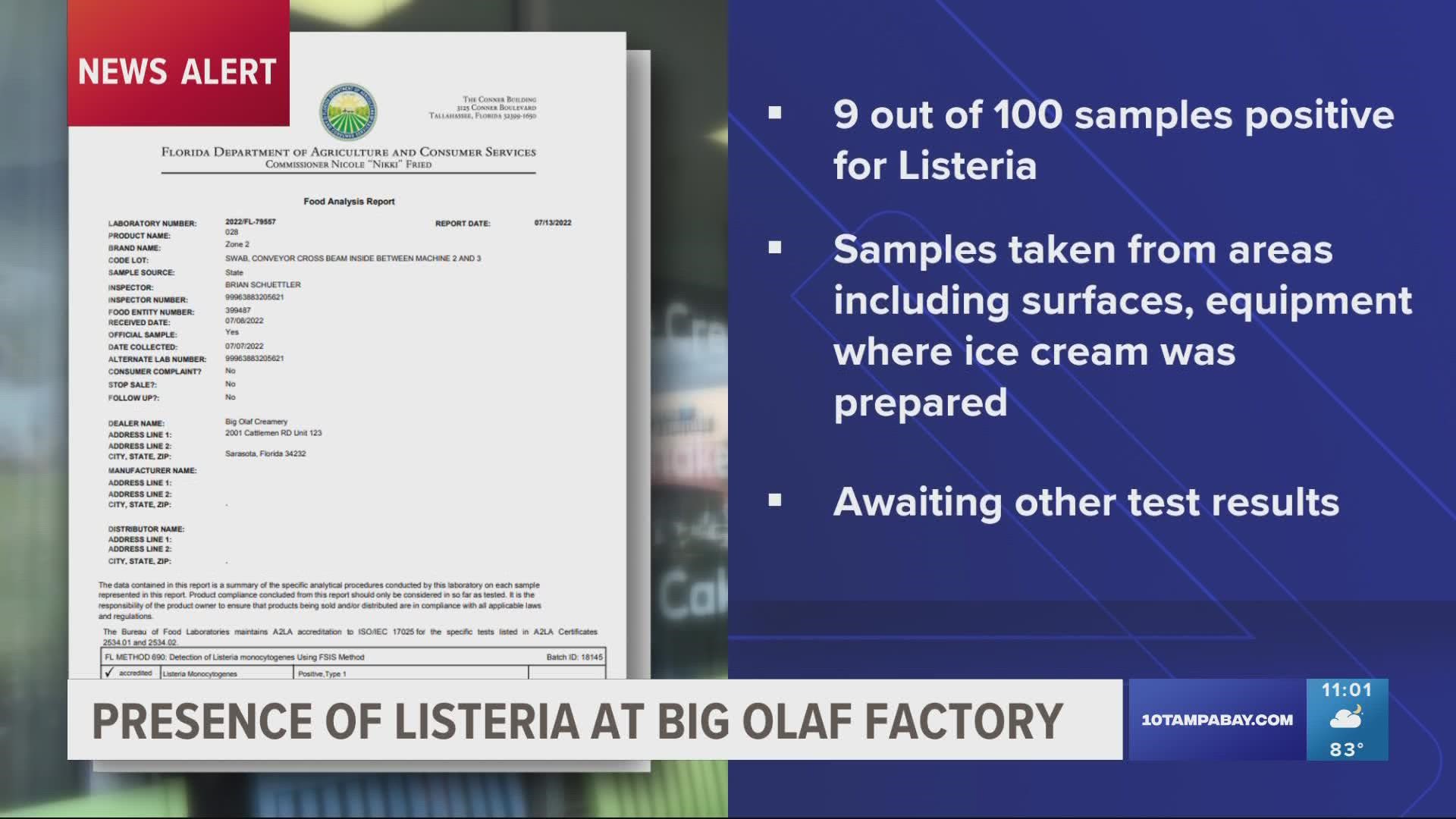The Florida Department of Agriculture & Consumer Services has issued a stop use order of the equipment where Listeria was found.