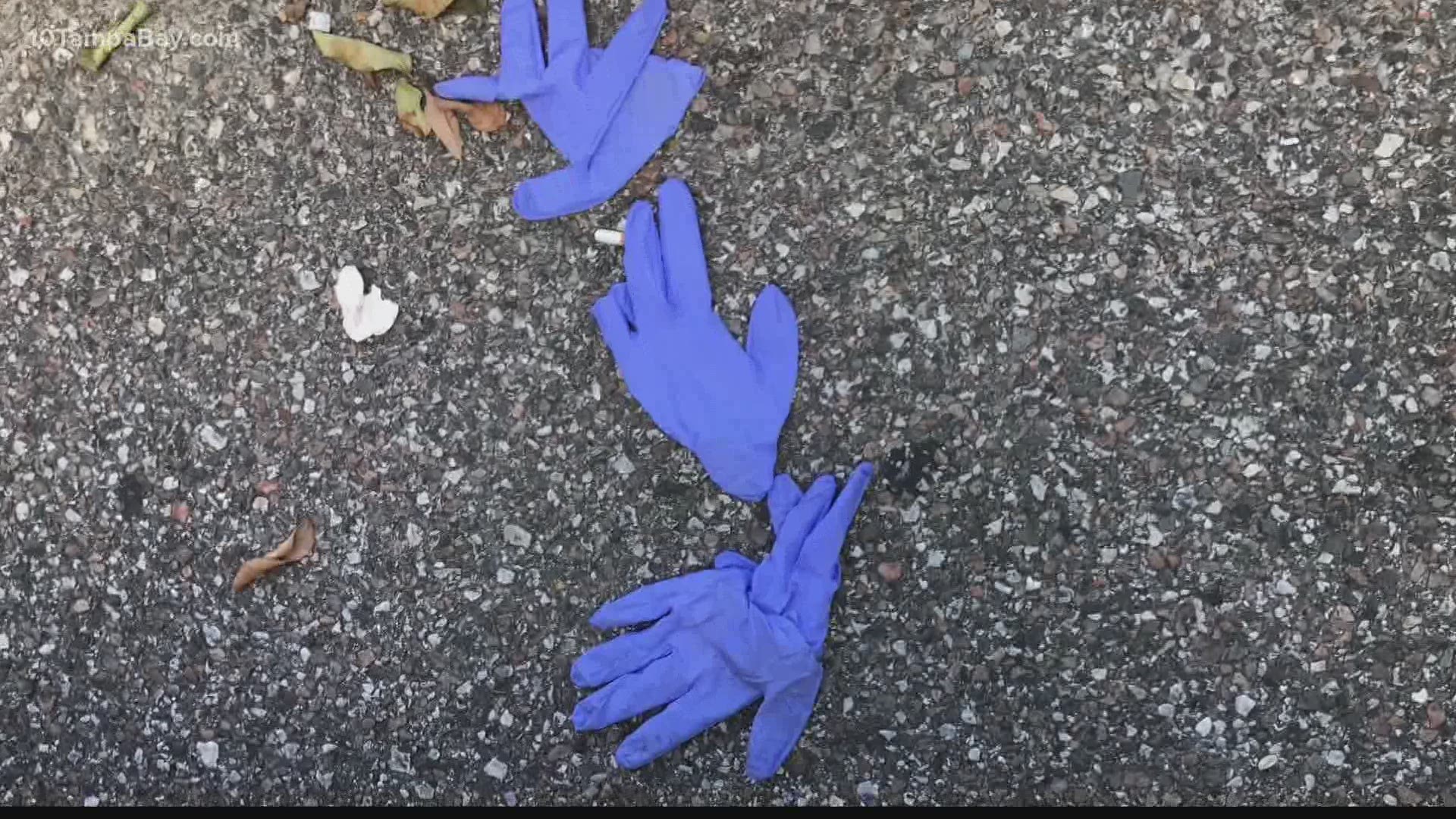 Litter is already an issue, but now people are tossing used gloves and masks on the ground, too.