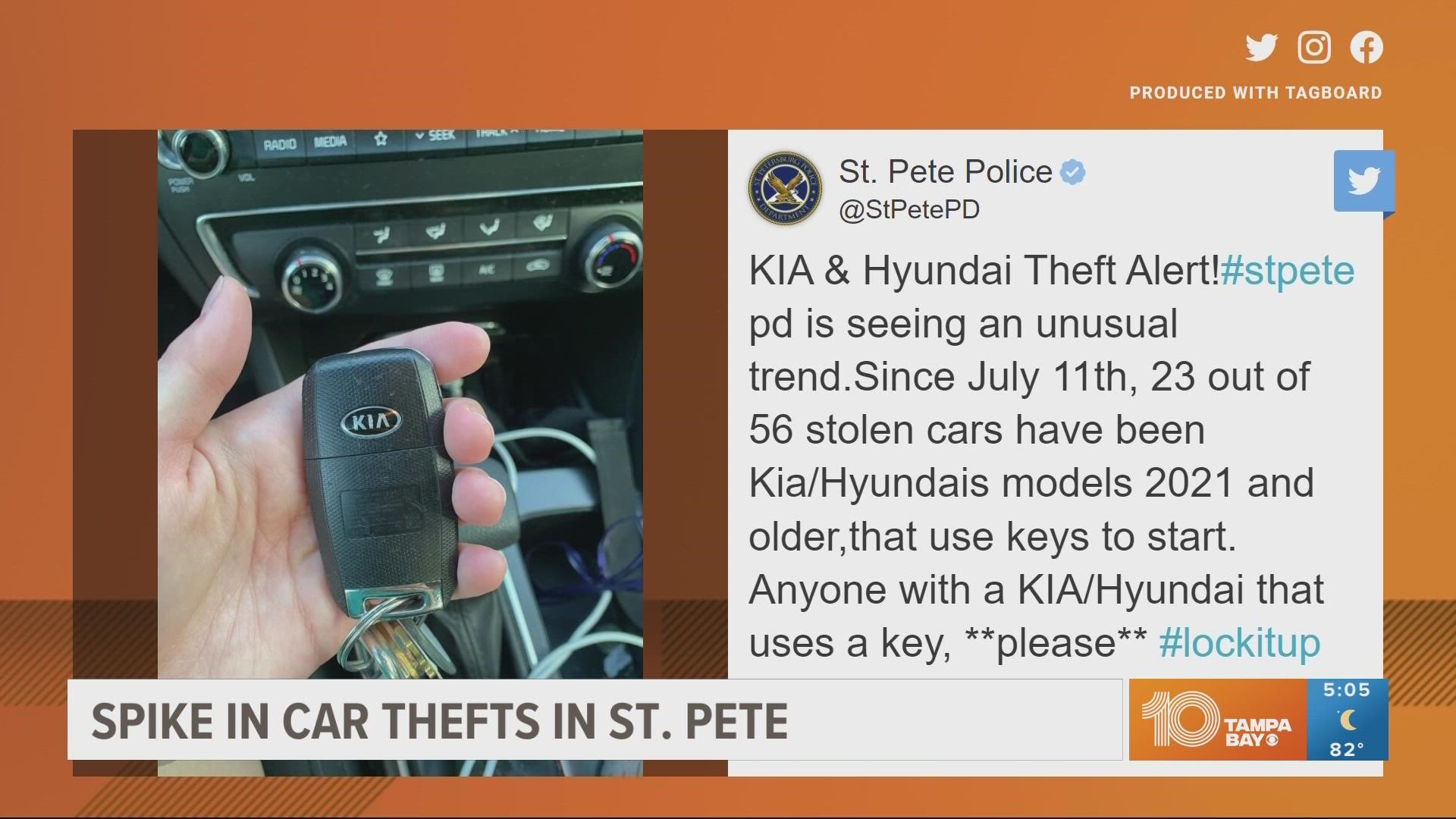 St Pete police say 56 cars have been stolen since July 11.