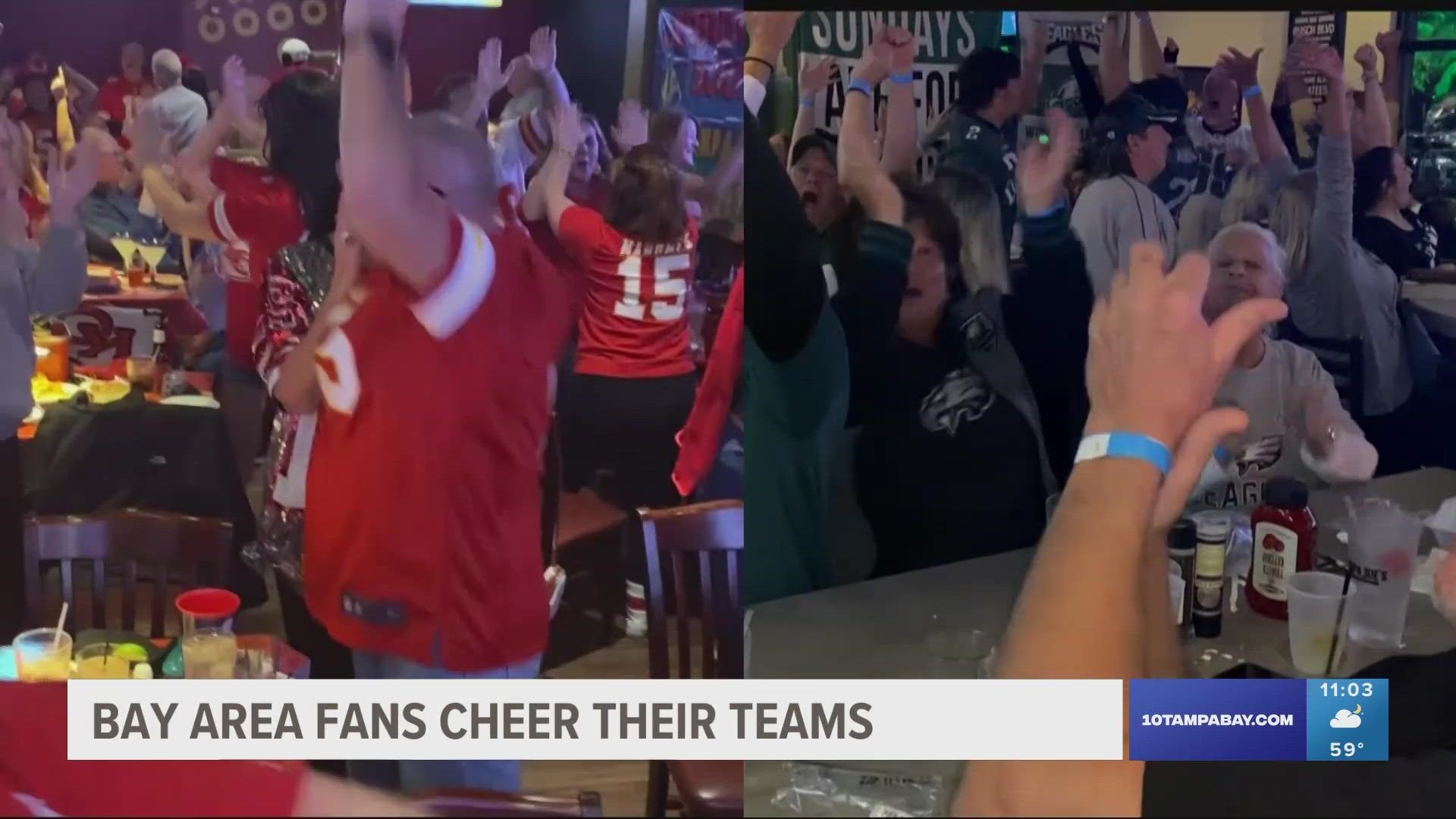 Tampa Bay fans cheering on the Kansas City Chiefs and Philadelphia Eagles had reasons to celebrate throughout the night during Super Bowl LVII.