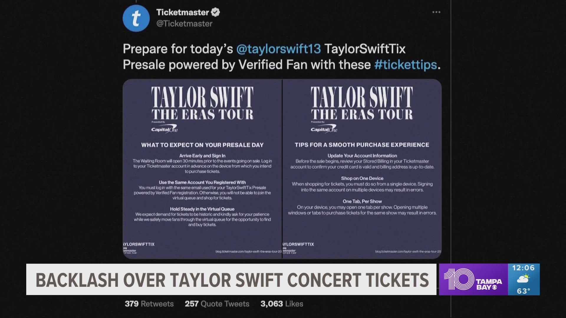 Tennessee's attorney general vowed to investigate consumer complaints after "historically unprecedented demand" crashed Ticketmaster during the Taylor Swift presale.
