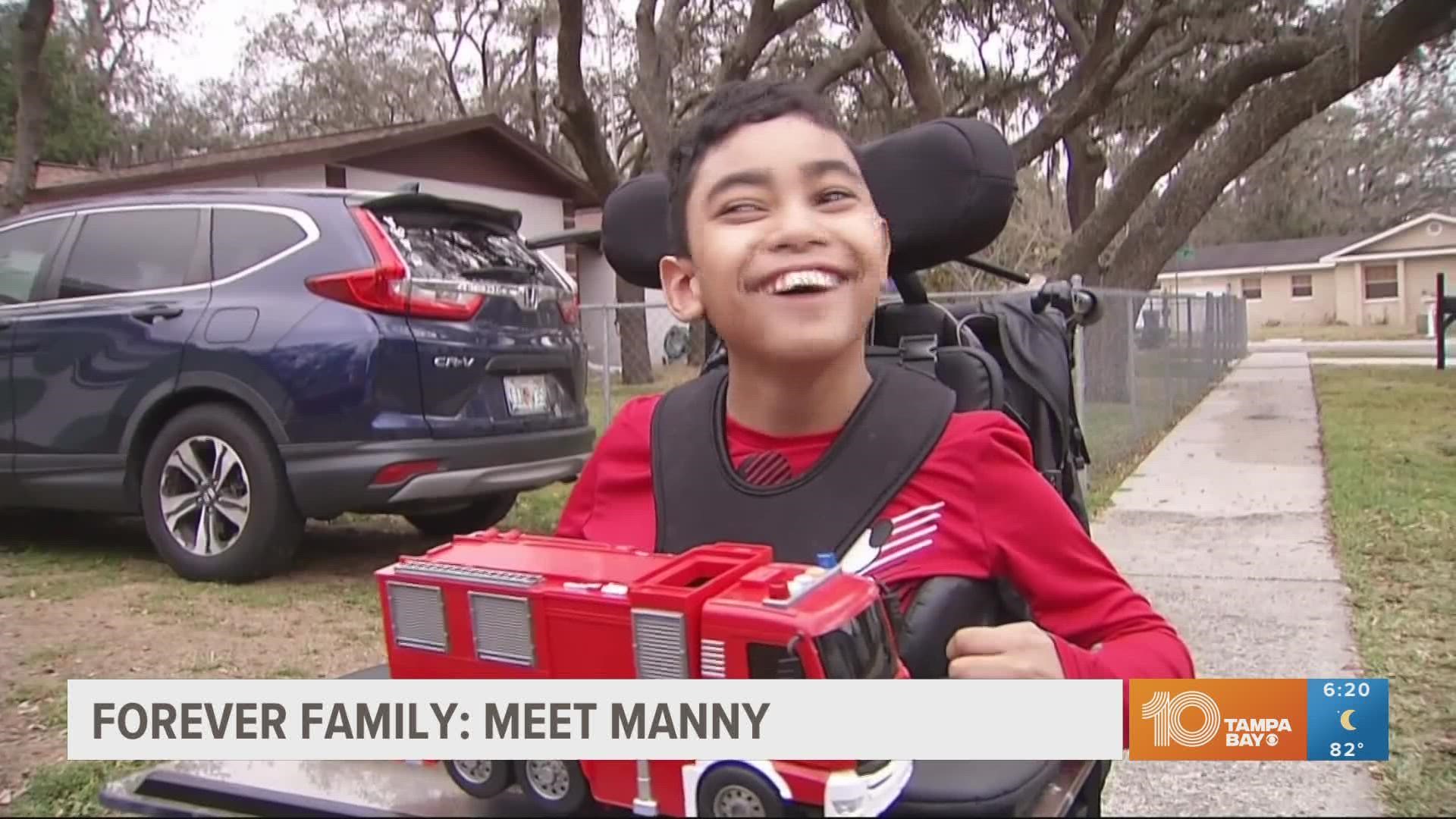 Manny loves trucks, being silly and making friends at school.