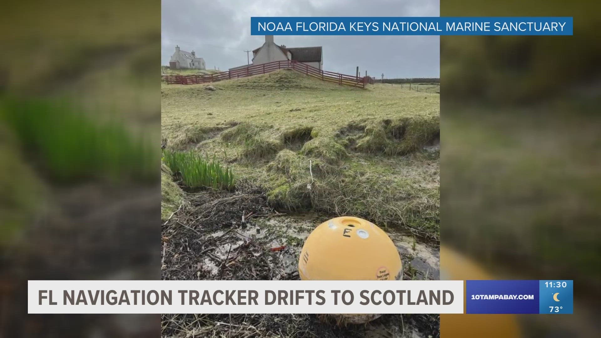 The buoy, belonging to NOAA Florida Keys National Marine Sanctuary, likely flowed from the Gulf Stream into the British Islands, local outlets report.