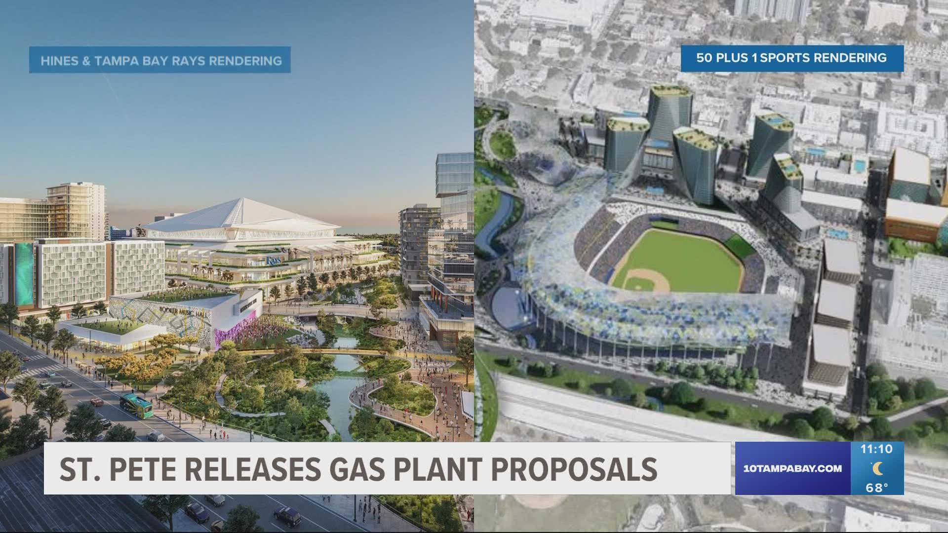 Four development groups are vying for the chance to bring the approximately 86-acre Historic Gas Plant District, including Tropicana Field, into the future.