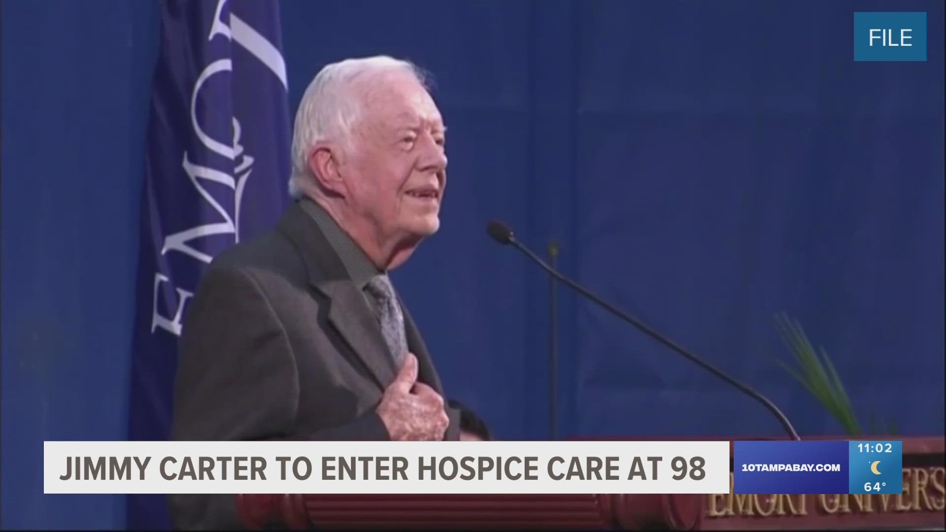 The Carter Center said in a statement Saturday that the 39th president will receive hospice care instead of "additional" medical intervention.