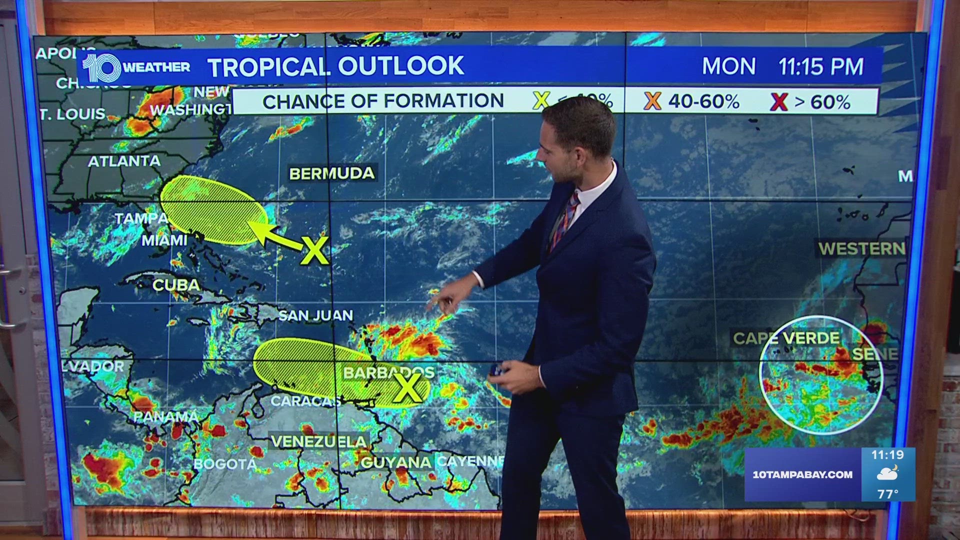 A weak disturbance is moving west towards the U.S. with low odds of development.