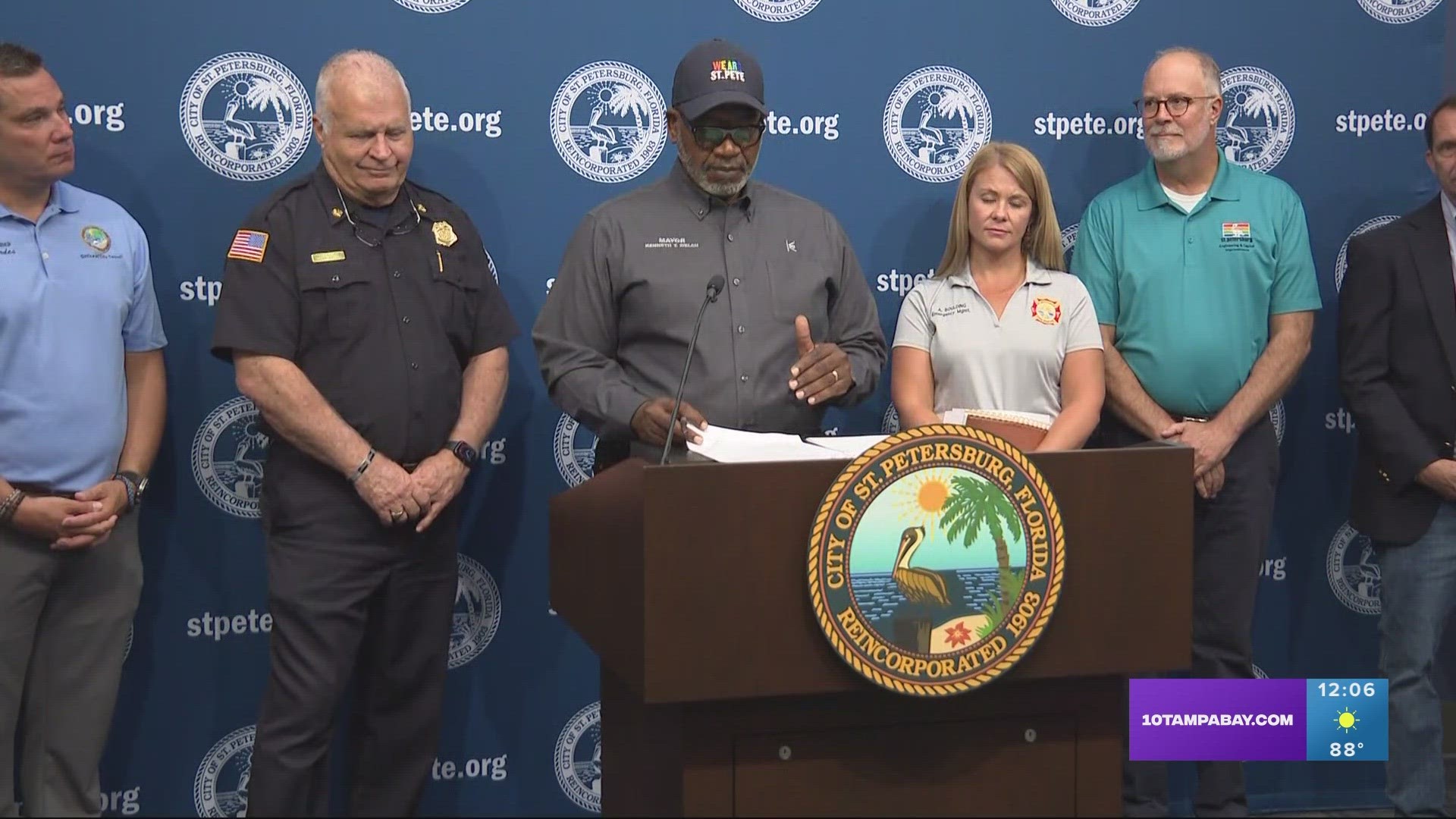 St. Petersburg Mayor Ken Welch and other city leaders warn the highest storm surge is expected to come Wednesday morning.