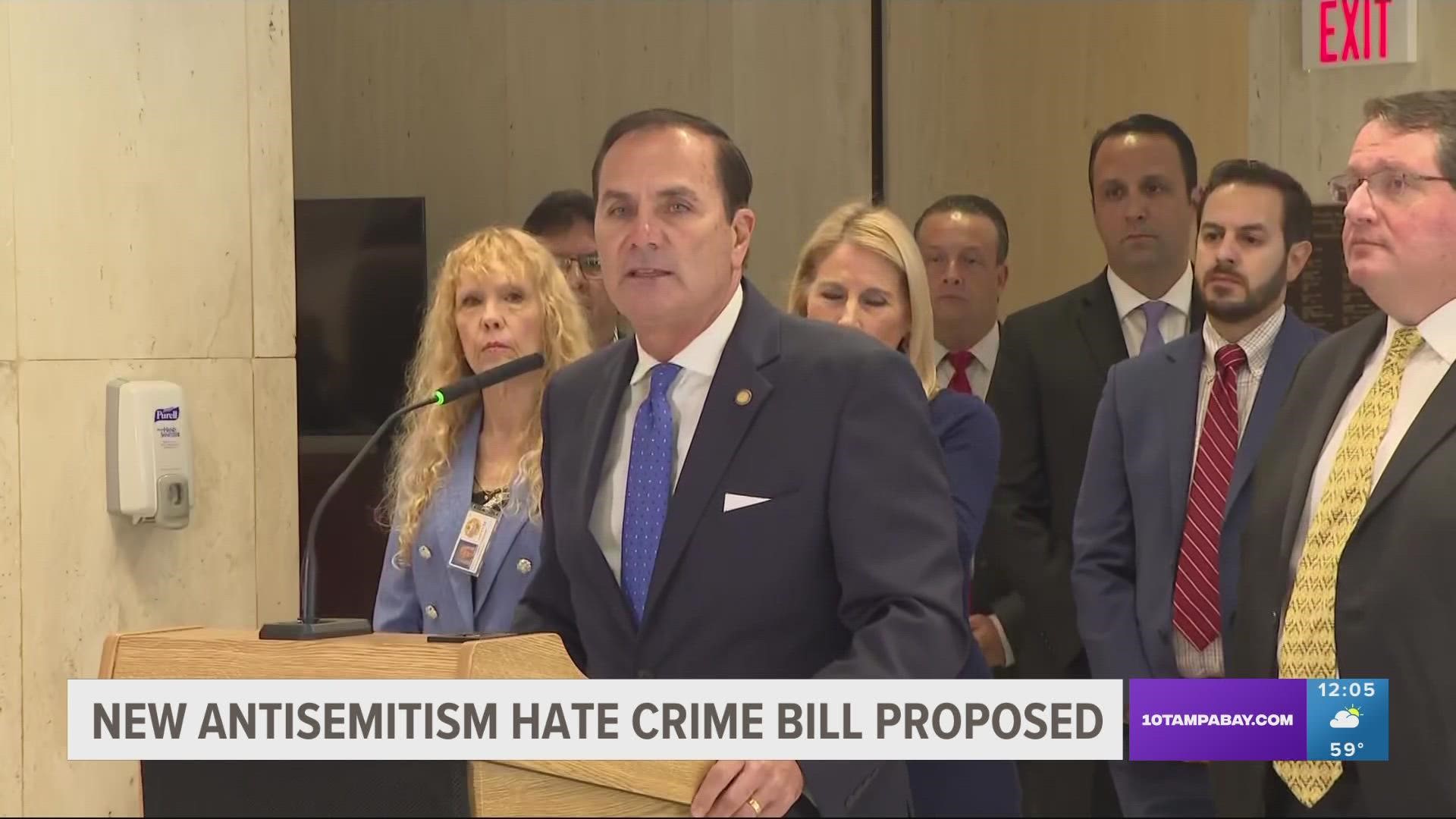 Florida State Rep. Mike Caruso alongside other state legislators announced the filing of HB269 Antisemitism Hate Crime Bill Thursday morning in Tallahassee.