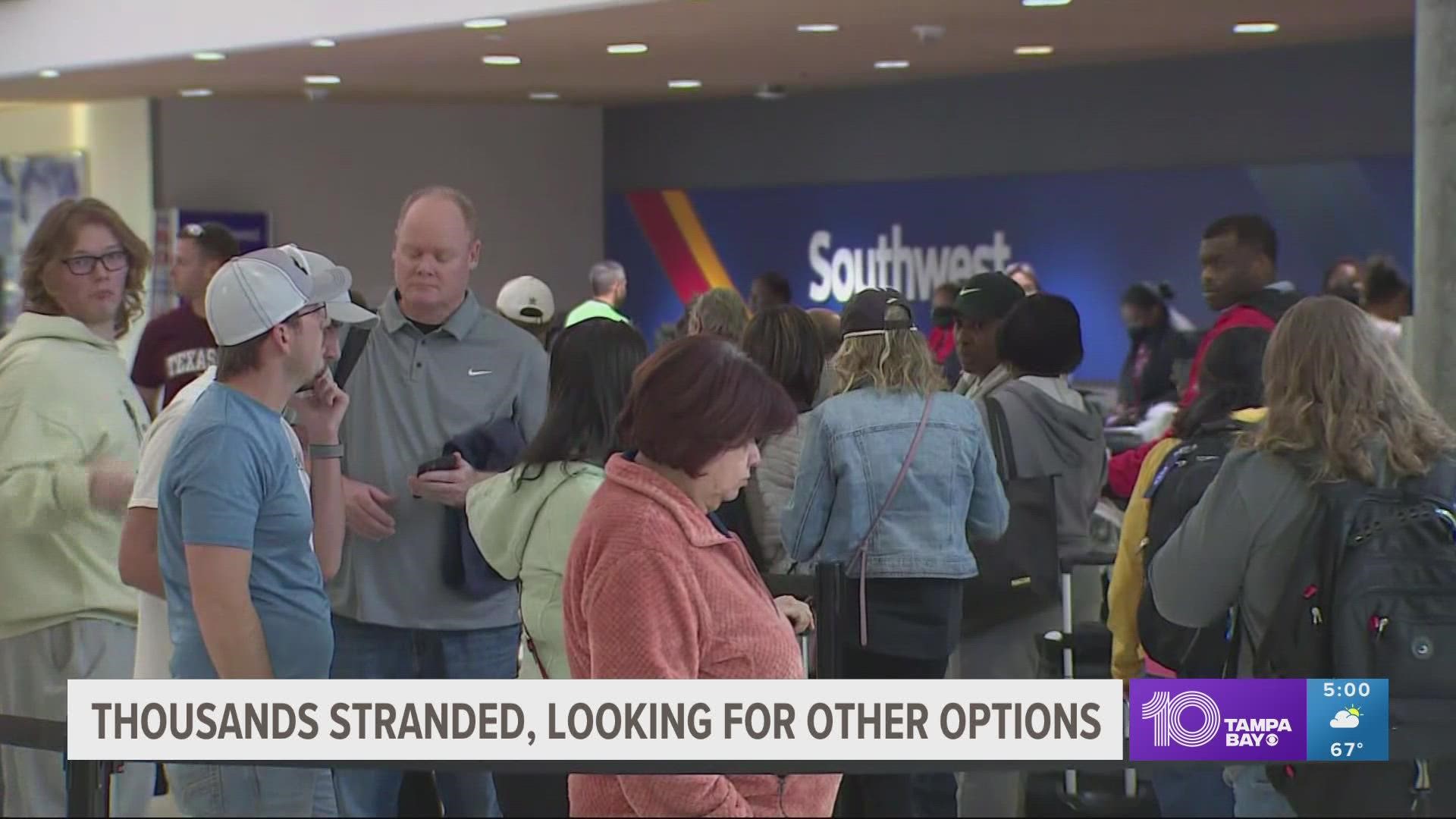 Southwest flyers can request a full refund or a travel voucher that doesn't expire but plan to wait a few hours on the phone or in line.