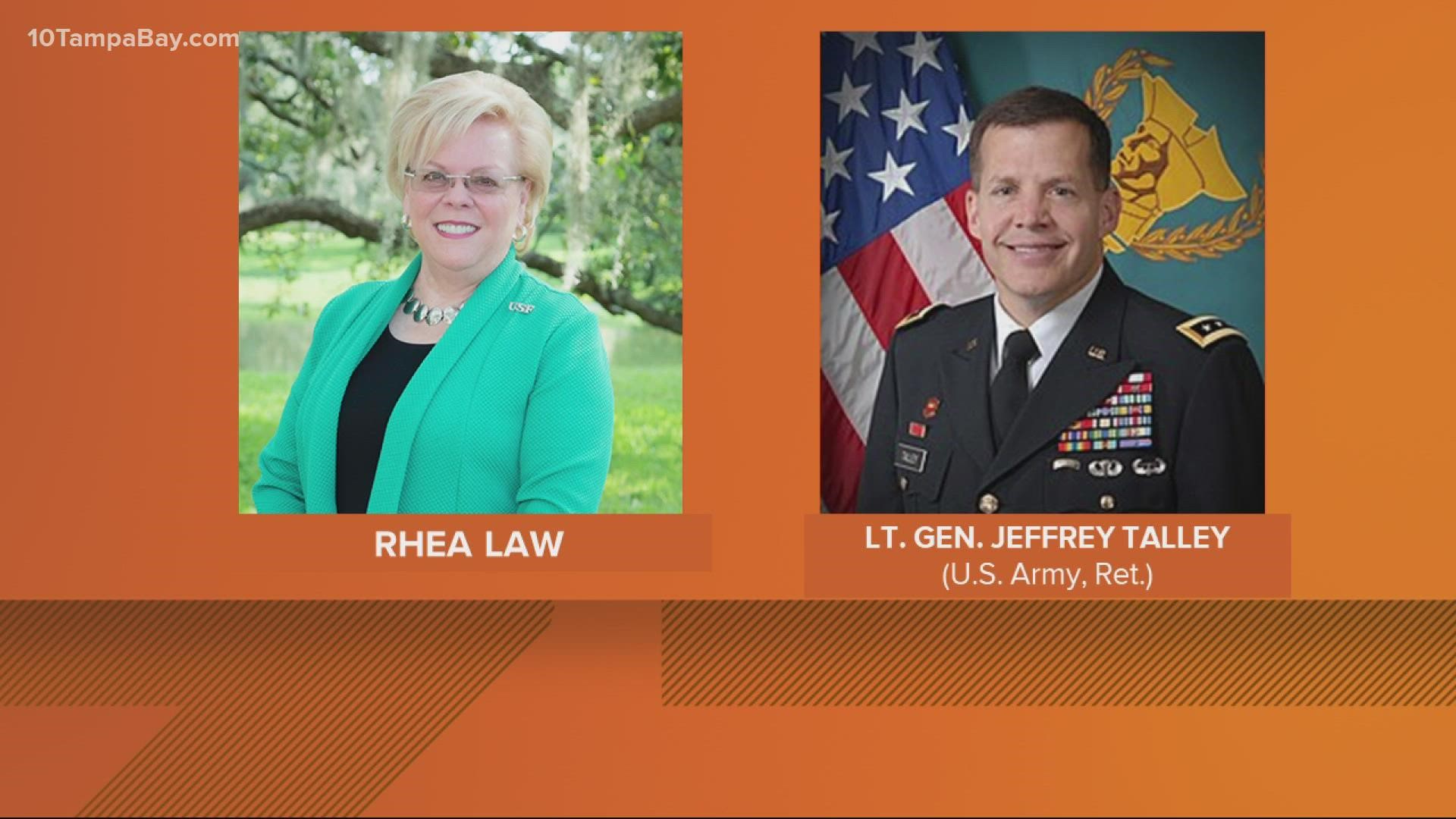 Interim president Rhea Law and Lt. Gen. Jeffrey Talley (U.S. Army, Ret.) are advancing to the interview stage.