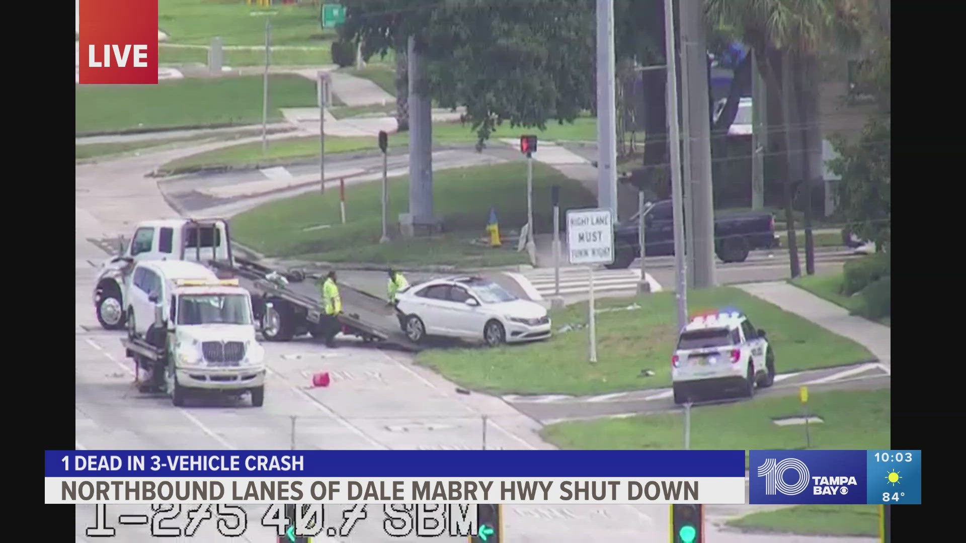 Parts of Dale Mabry were closed but have since reopened. Traffic cameras showed the deadly scene with a car flipped over.