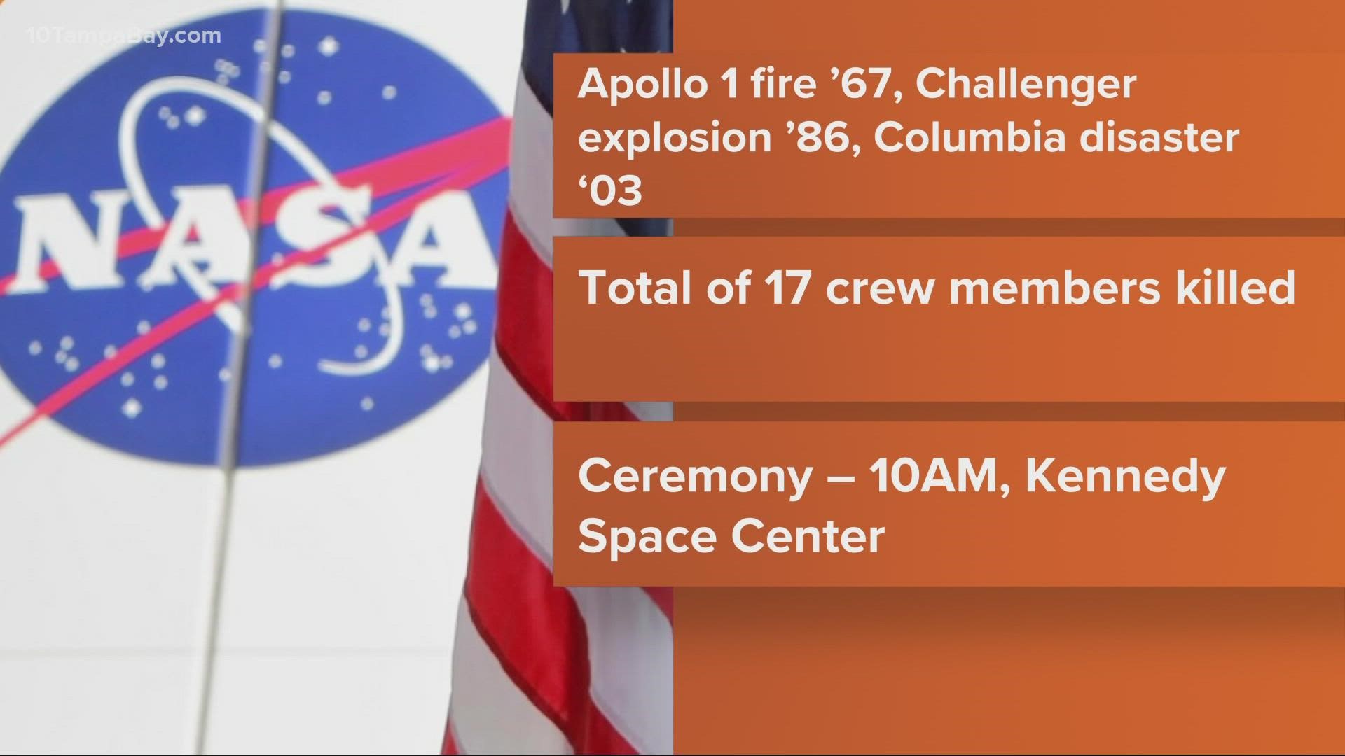 The tribute to the lives lost in the pursuit of space will be held at 10 a.m. on Jan. 27.