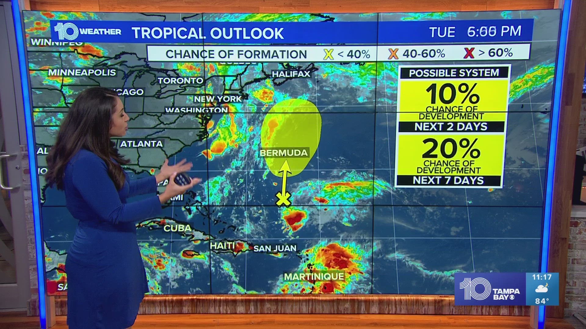 There is a low chance of a developing cyclone north of Bermuda, but it should not have any direct impacts to land.