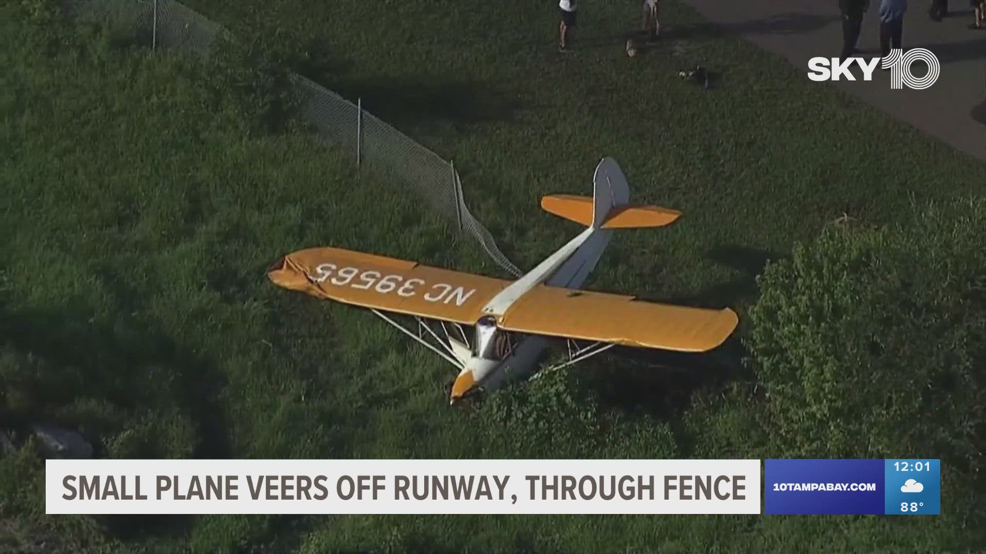 Instead of taking off, a small plane ended up crashing through a fence at an airpark in Clearwater, police and fire rescue said.