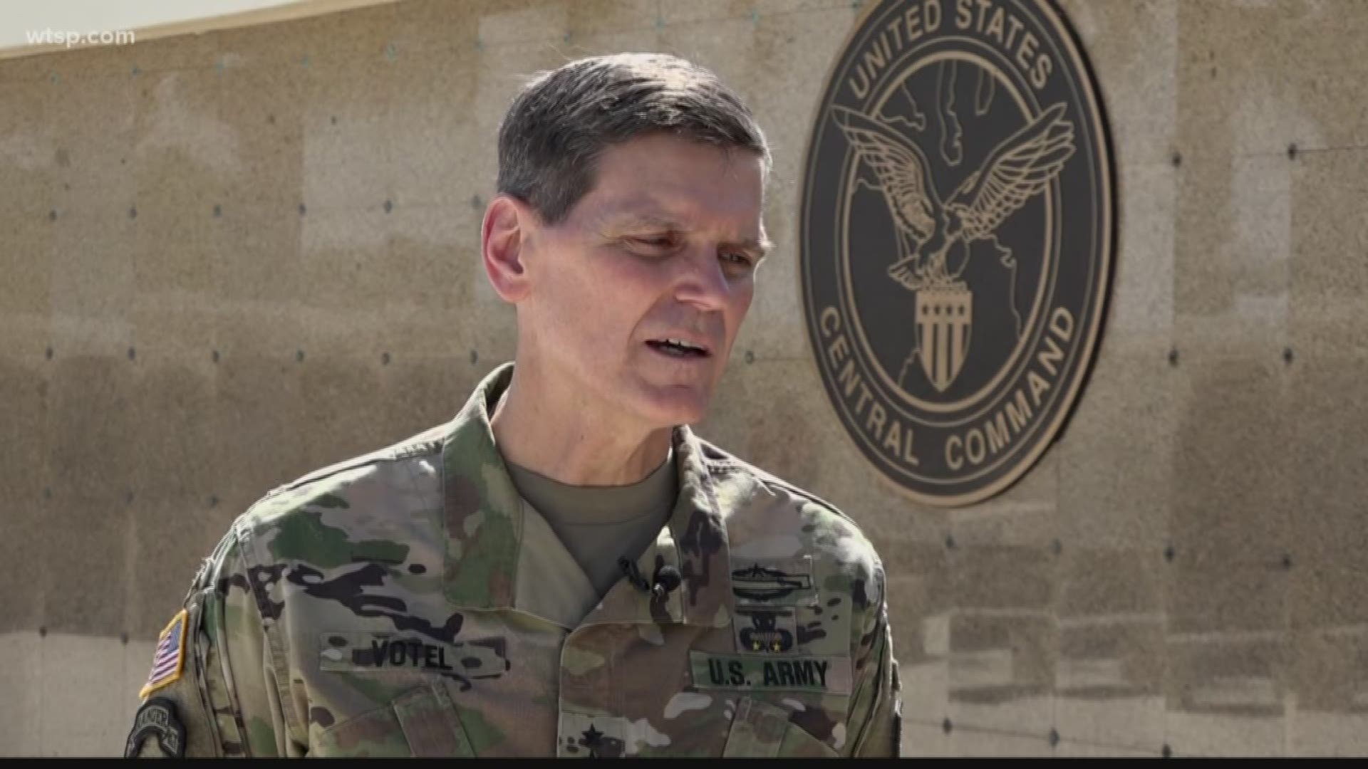 Four-star General Joseph Votel and the senior enlisted officer at U.S. Central Command, SGM Bill Thetford, gave a final address to enlisted troops at the CENTCOM memorial.