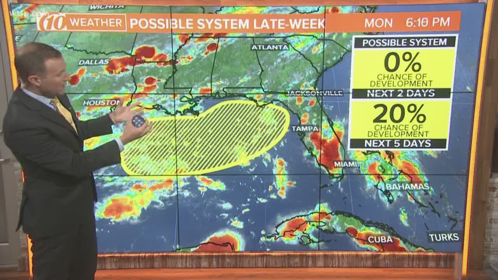 There is a 20-percent chance for a system developing in the Gulf of Mexico in the next five days.