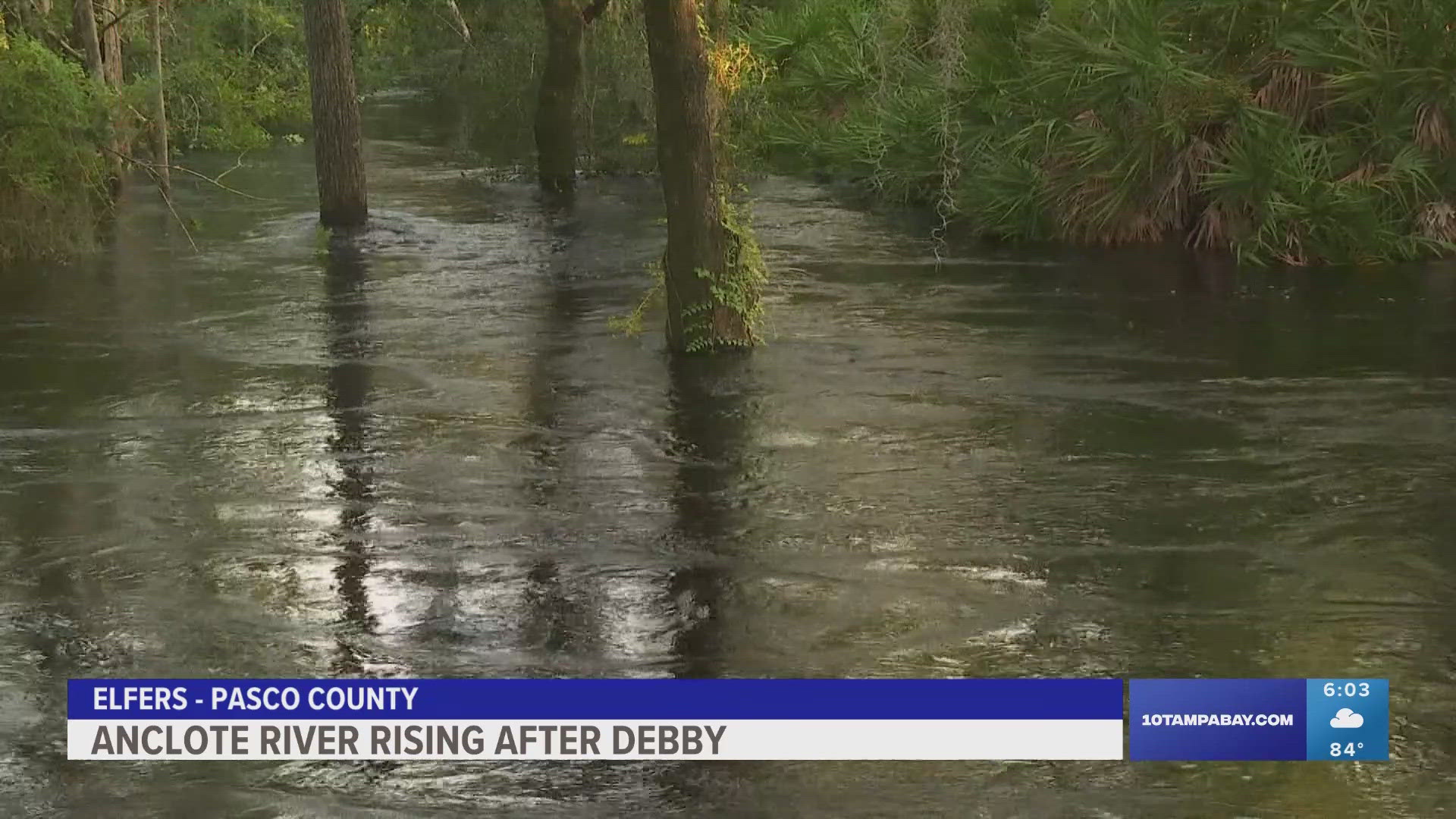 The Anclote River is overflowing its banks after taking on water from Debby over the weekend.