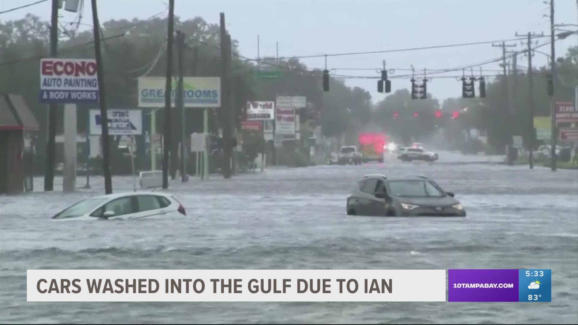 Cars washed into the gulf due to Hurricane Ian