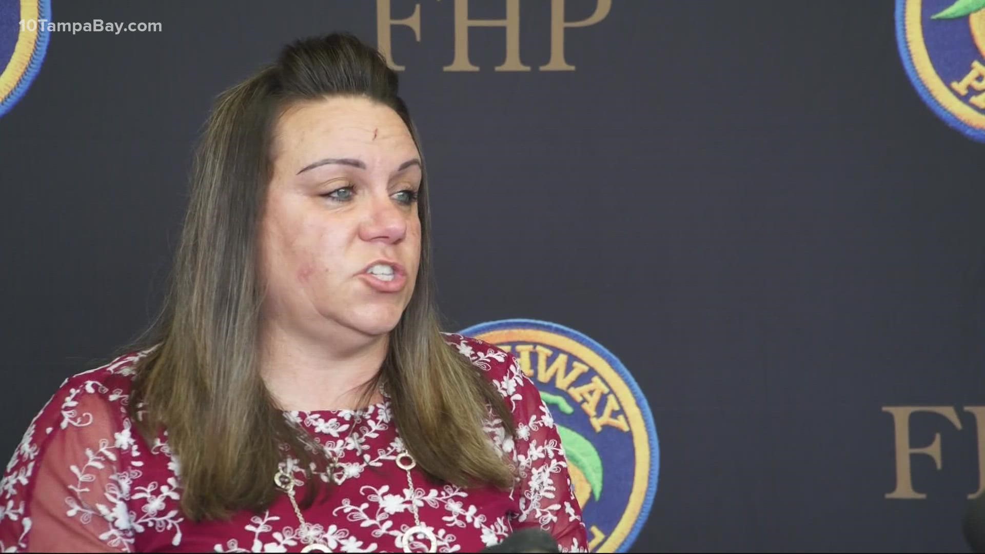 Master Trooper Toni Schuck broke down in tears as she recalled crashing into the suspected drunk driver's car to protect everyone at the event.