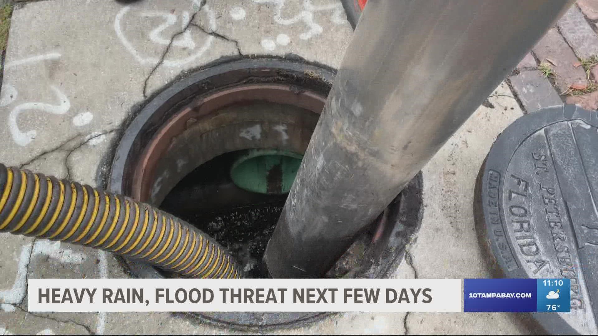 Tampa stormwater crews cleared drains and checked flooding hotspots Thursday morning, preparing for heavy rain expected over the next few days.