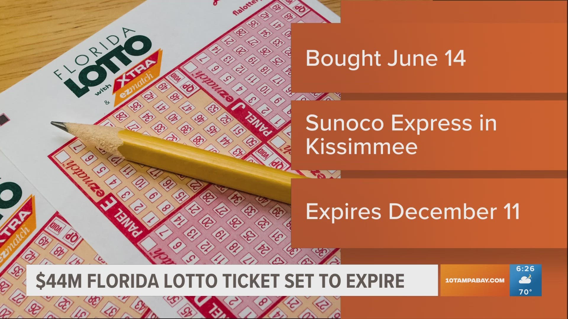 The ticket was bought back in June at a gas station in Kissimmee. The ticket holder has until Dec. 11 to claim their jackpot.