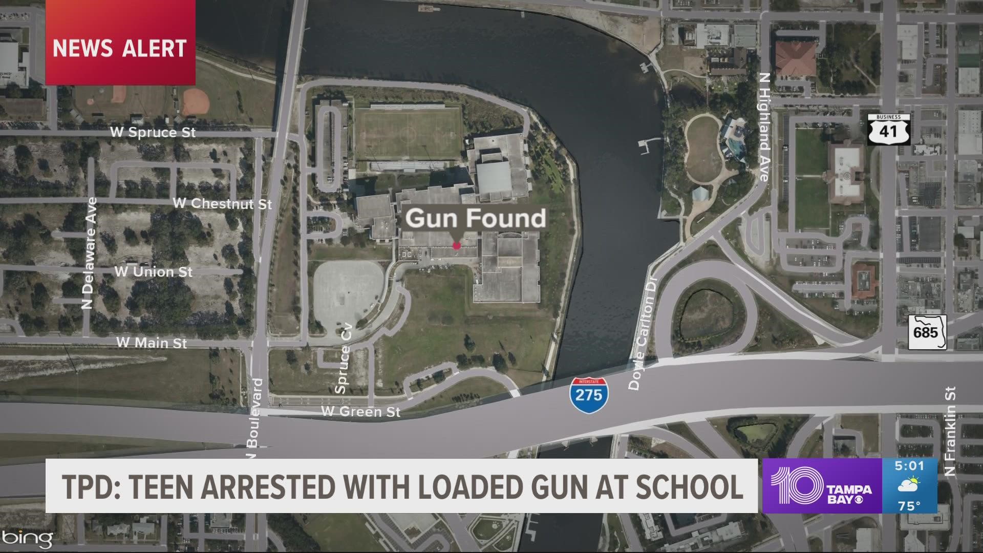 The 16-year-old was charged with possession of a firearm on school property.