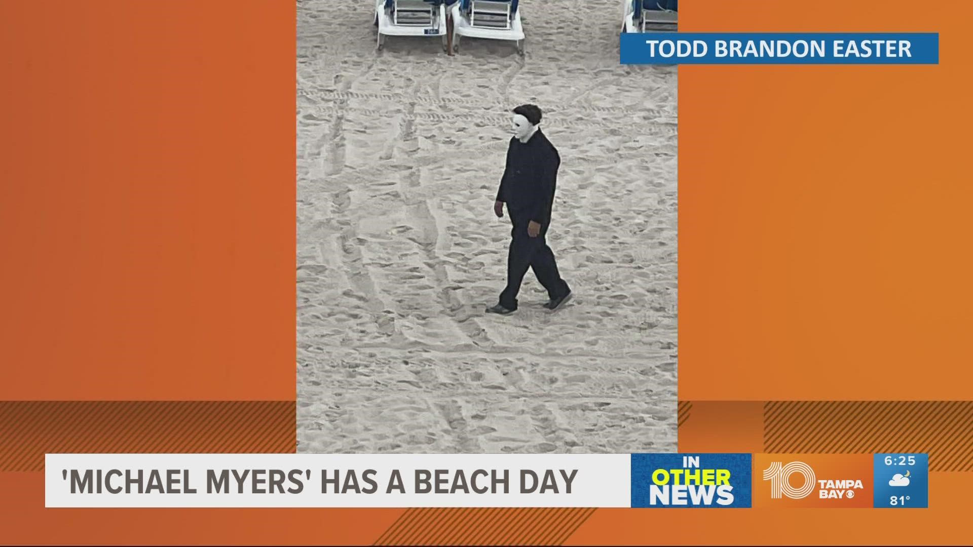 Todd Easter captured the movie serial killer slowly strolling along the shore on Sunday from a condo building, according to WOFL.
