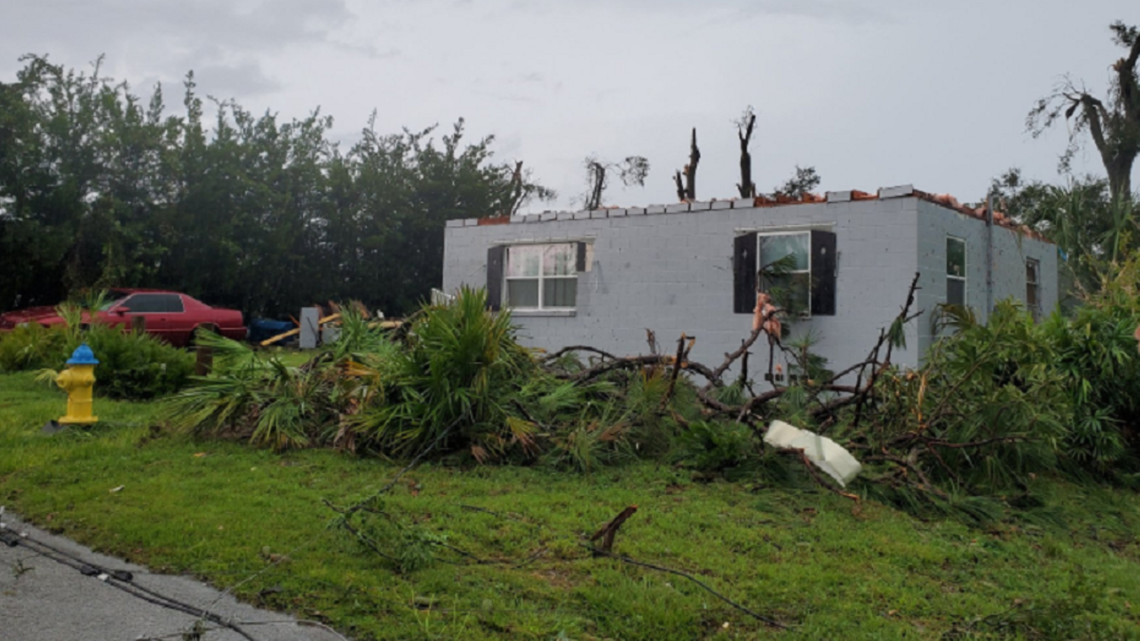 Damage in DeLand Possible tornado moves through