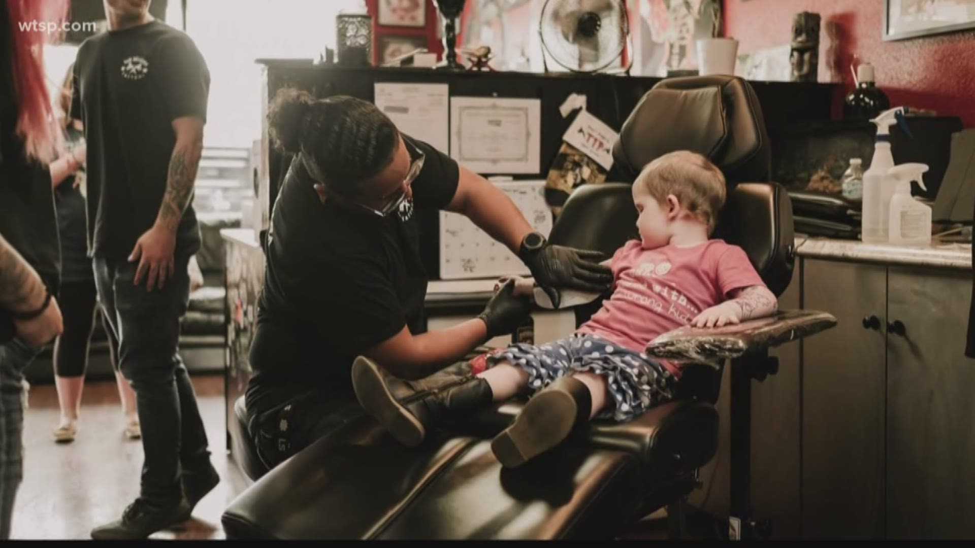It’s not very often a 3-year-old finds themselves in a tattoo parlor chair.

But Trinity is no ordinary 3-year-old. She’s battling Neuroblastoma cancer, has Horner's syndrome and Harliquine syndrome, according to a GoFundMe Page set up for her.