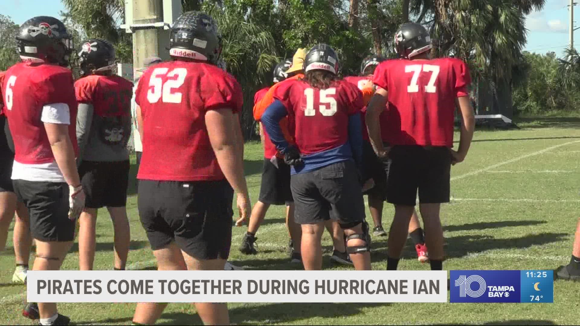 Without electricity or water, the Port Charlotte football players practiced on their own during Hurricane Ian.