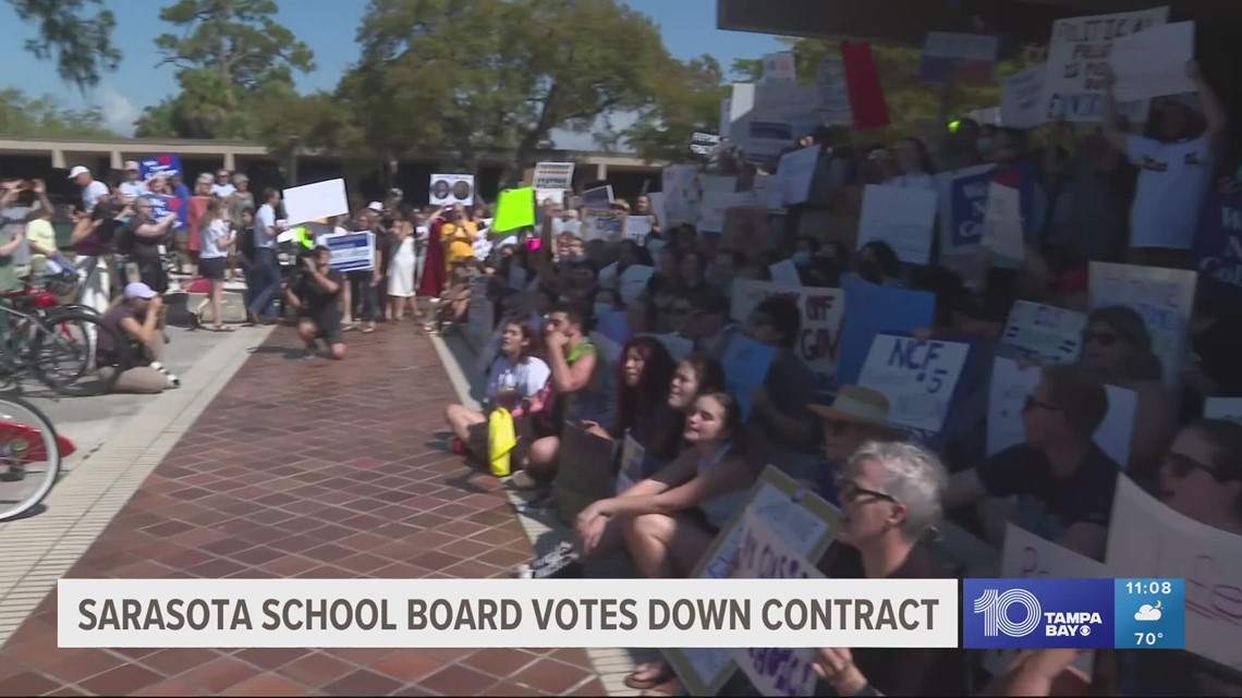 Protestors gather outside Sarasota school board meeting amid proposed