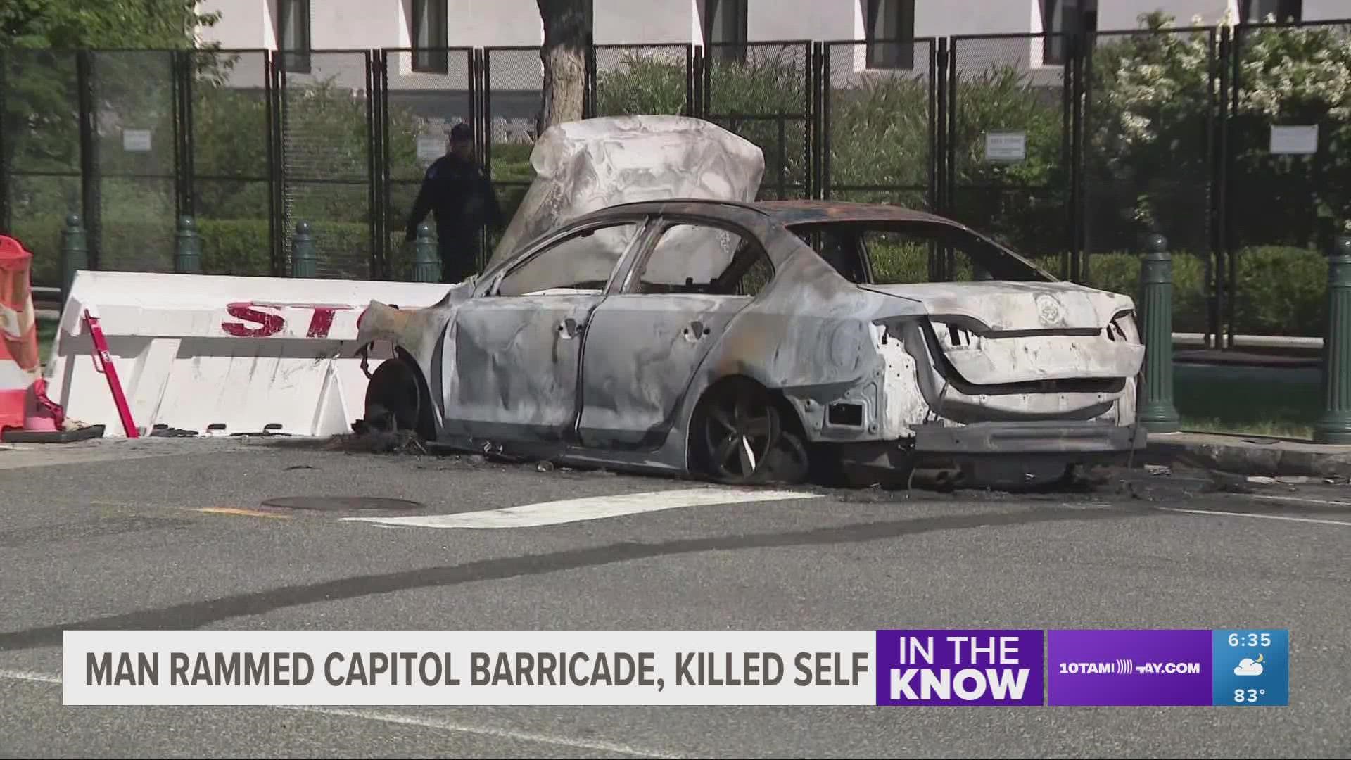 Capitol crash Car through barrier, man shoots self Police