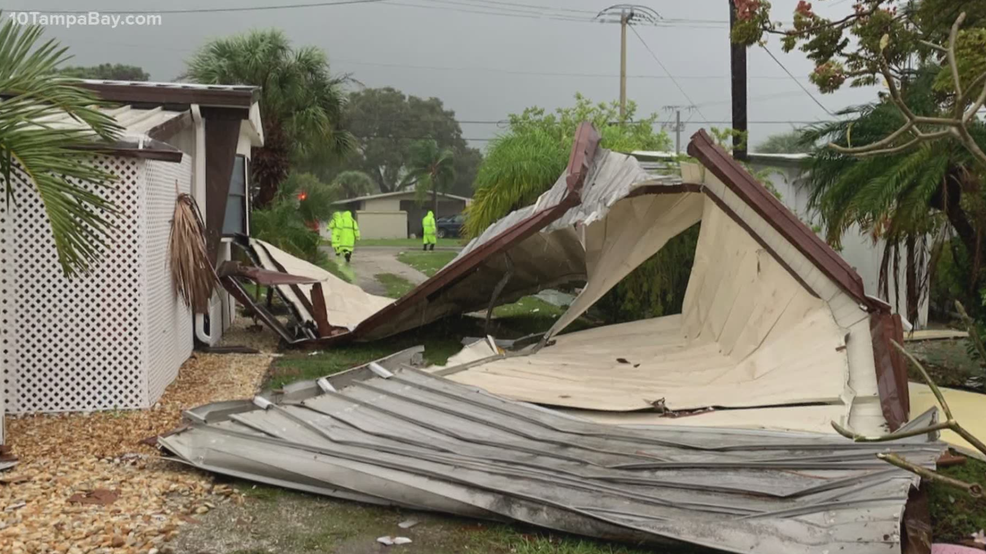 The roof blew off an unoccupied manufactured home at the Municipal Mobile Home Park in Venice, Florida.