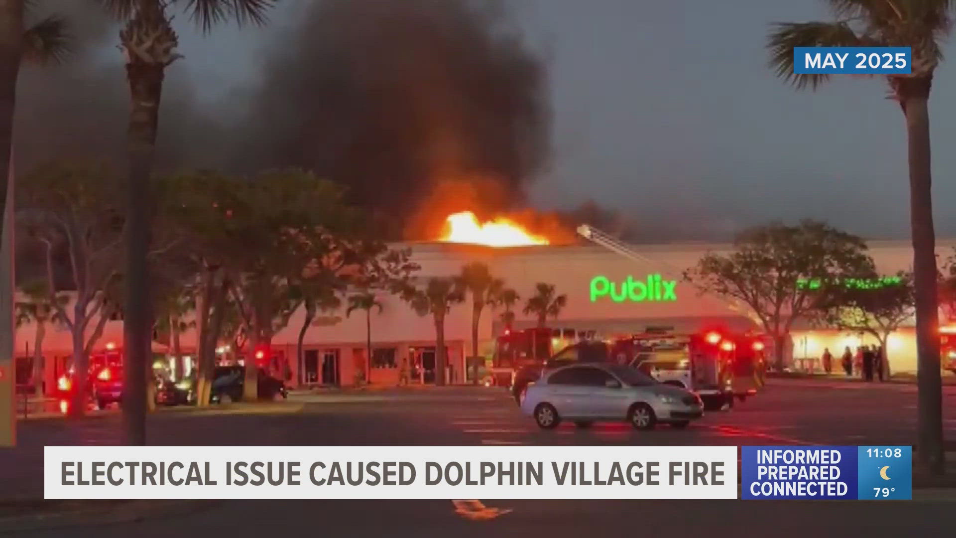 The fire destroyed the CVS in Dolphin Village Shopping Center and the only Publix in St. Pete Beach. 