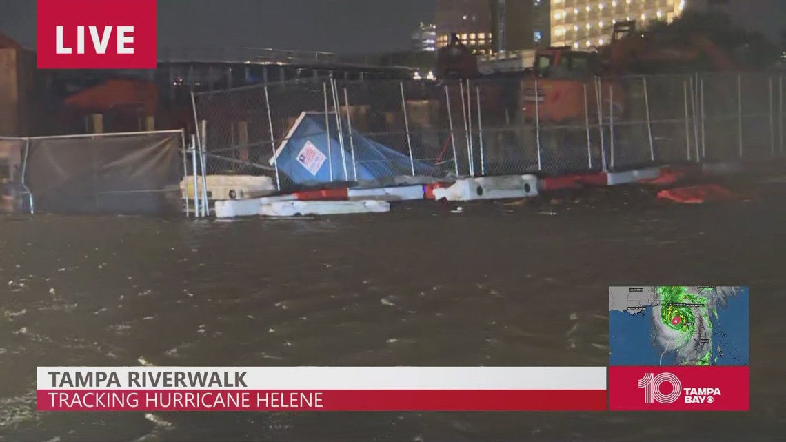 Tampa Riverwalk seeing serious flooding from Hurricane Helene
