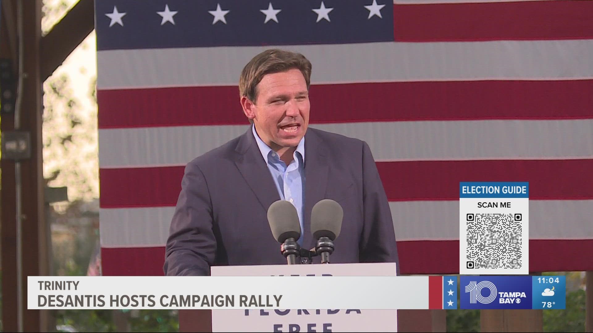 Florida Gov. Ron DeSantis held a campaign event in Pasco County during his last full week to rally votes for this years gubernatorial election.