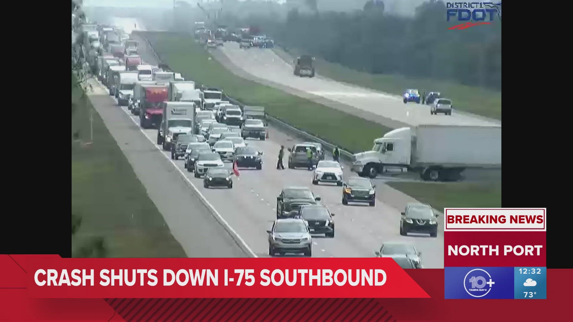 Crash between two semi-trucks shuts down southbound I-75 in North