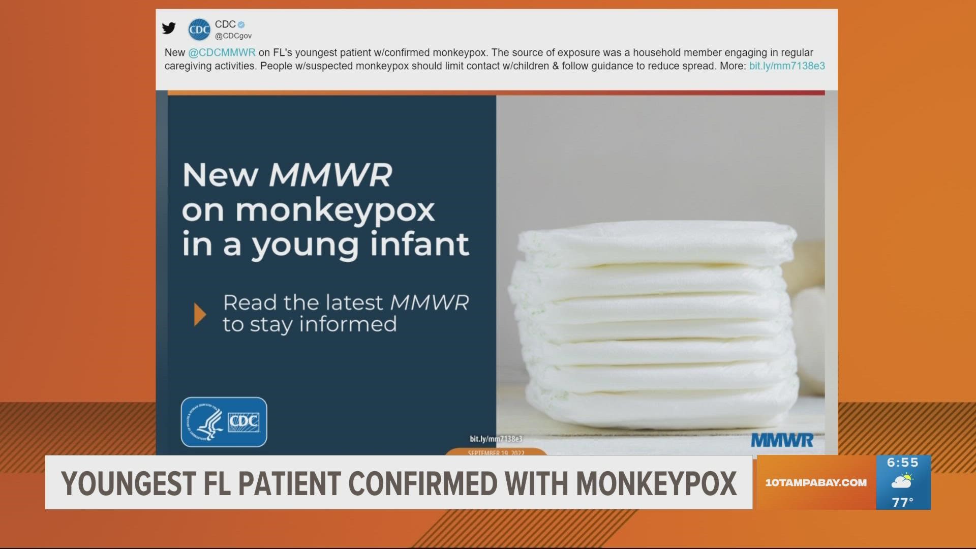 The Florida Department of Health was initially notified of the infant in August and confirmed the monkeypox case the same month.