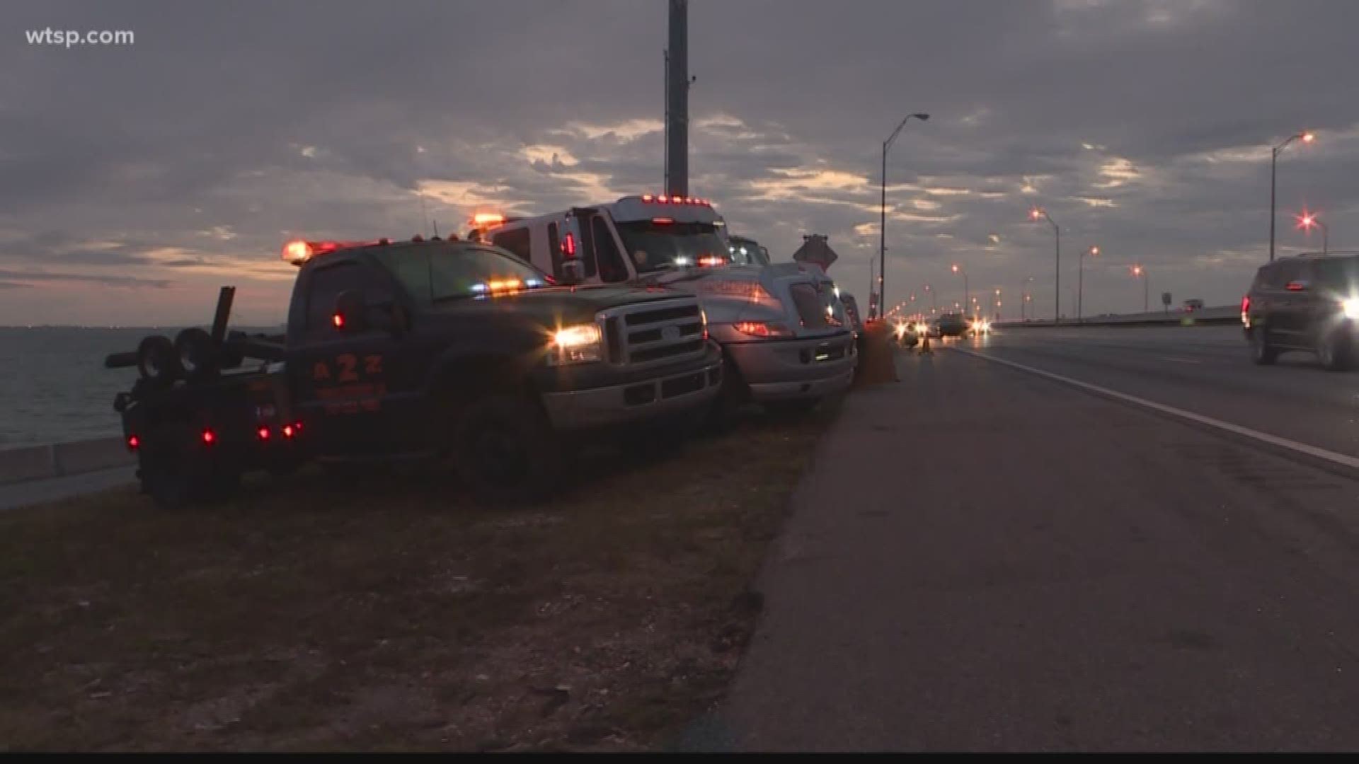 Tow truck operators from across Tampa Bay met up on the Howard Frankland Bridge to honor a tow truck driver who was hit and killed by a drunk driver.